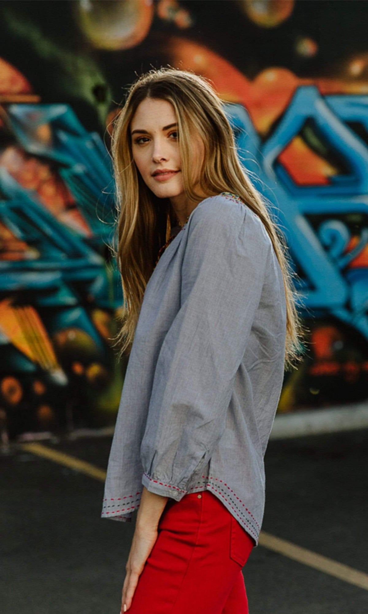 Velvet by Graham &amp; Spencer Neena Shay Embroidered Stripe Peasant Top