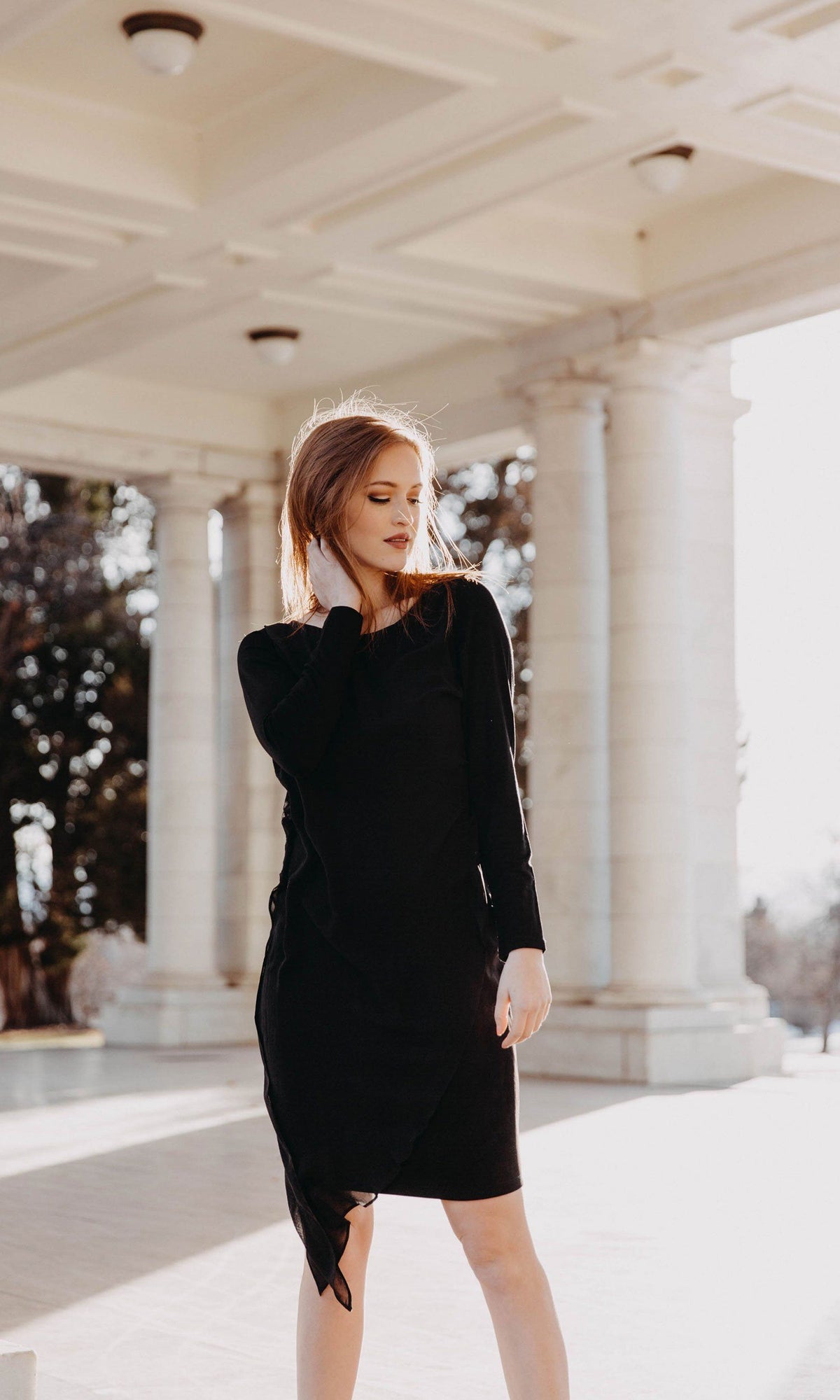 Analili Ariel Formal Black Long Sleeve Boat Neck Dress