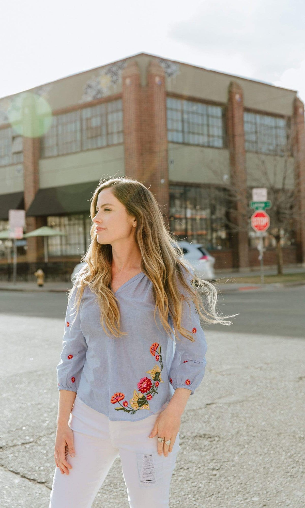 Velvet by Graham &amp; Spencer Arabelle Kali Embroidered Chambray Top