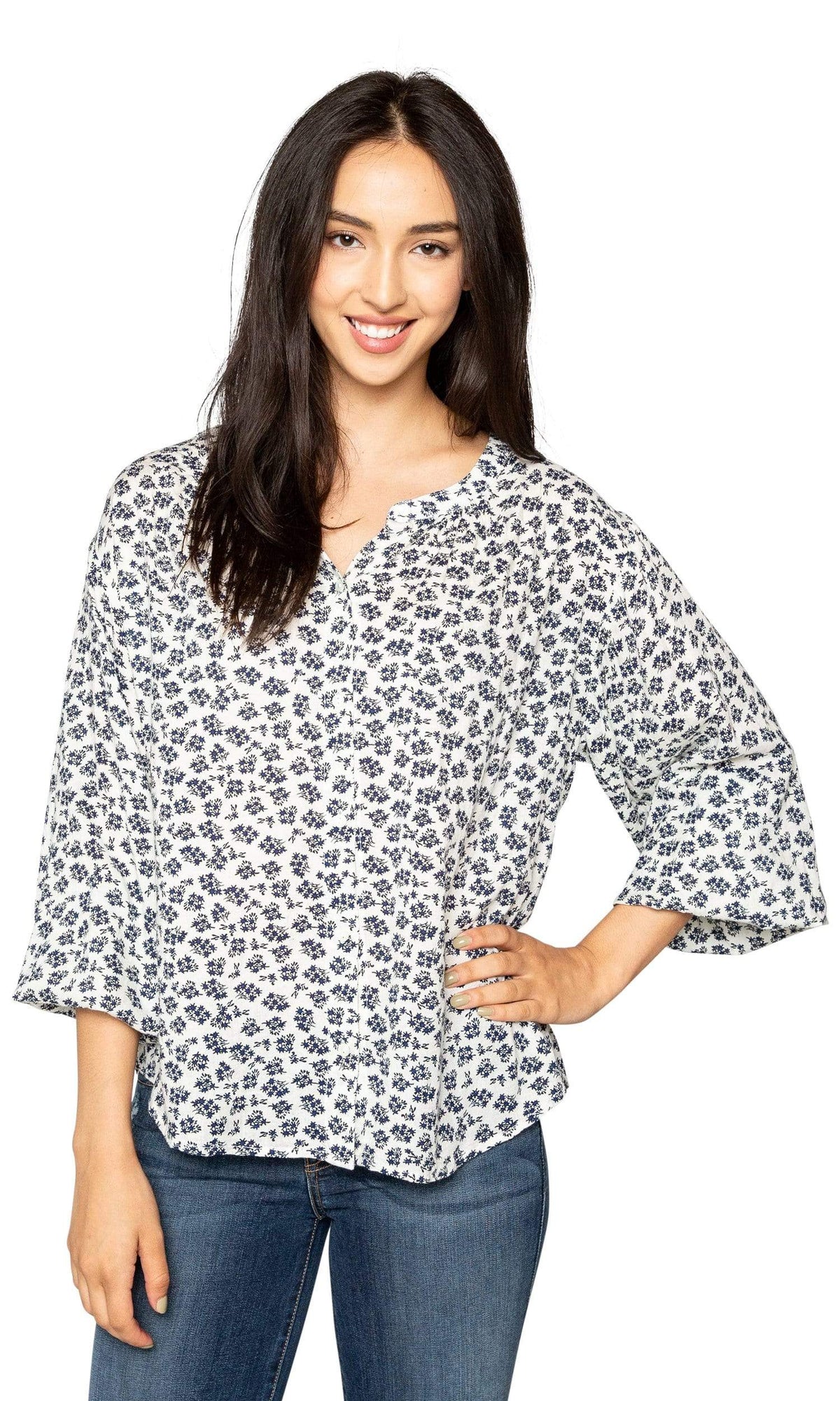 Velvet by Graham &amp; Spencer Kissan Sheer Printed Gauze Button Up Top