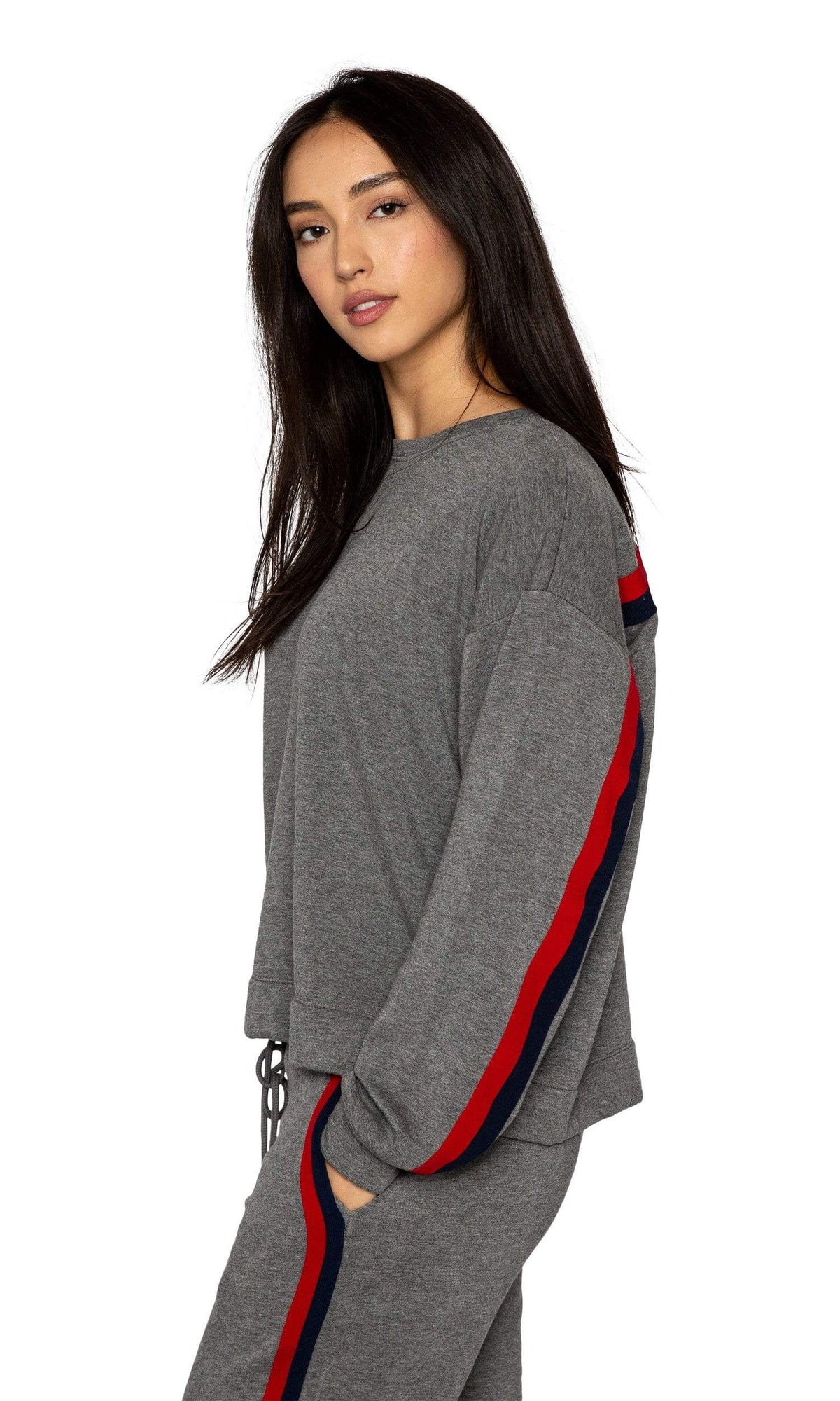 Velvet by Graham &amp; Spencer Danica Striped Crewneck Sweatshirt - Charcoal