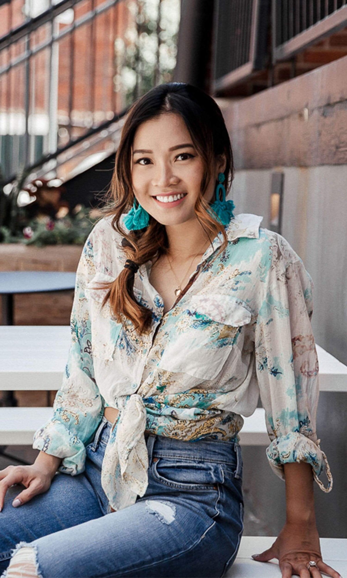 J.A.K. Button Down Teal Floral Shirt