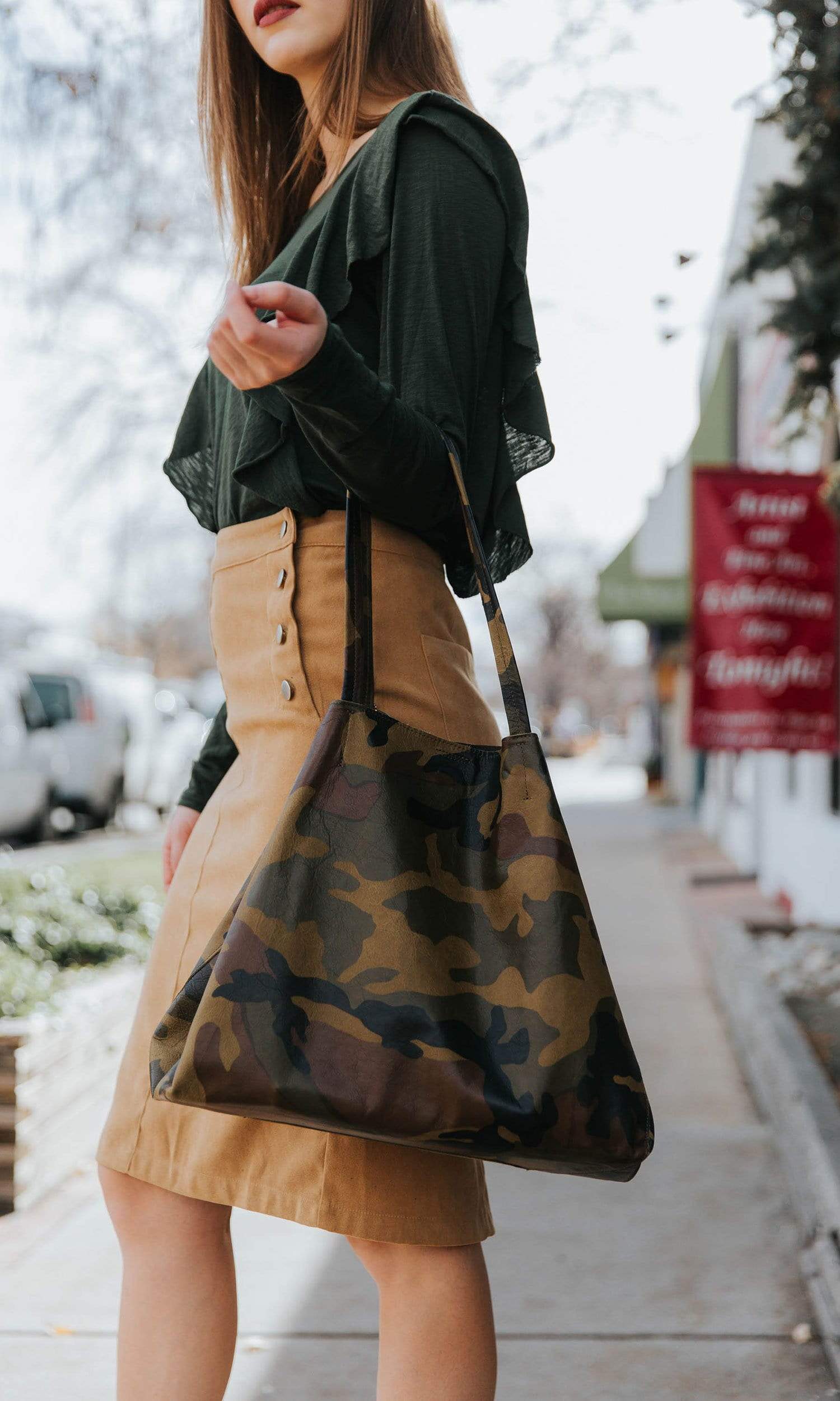 Camo leather tote sale