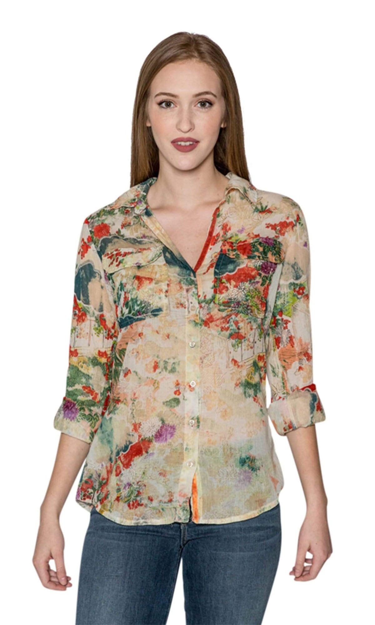 J.A.K. Button Down Green Floral Shirt