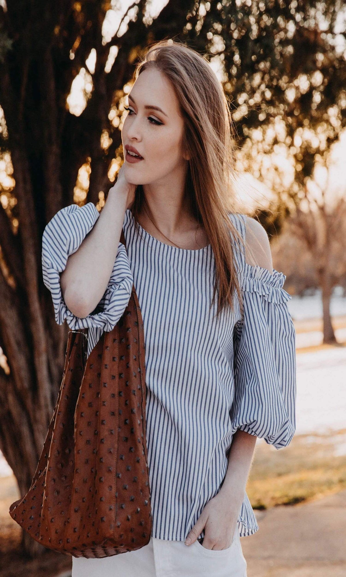 Velvet by Graham &amp; Spencer Bruna Cotton Stripe Cold Shoulder Blouse