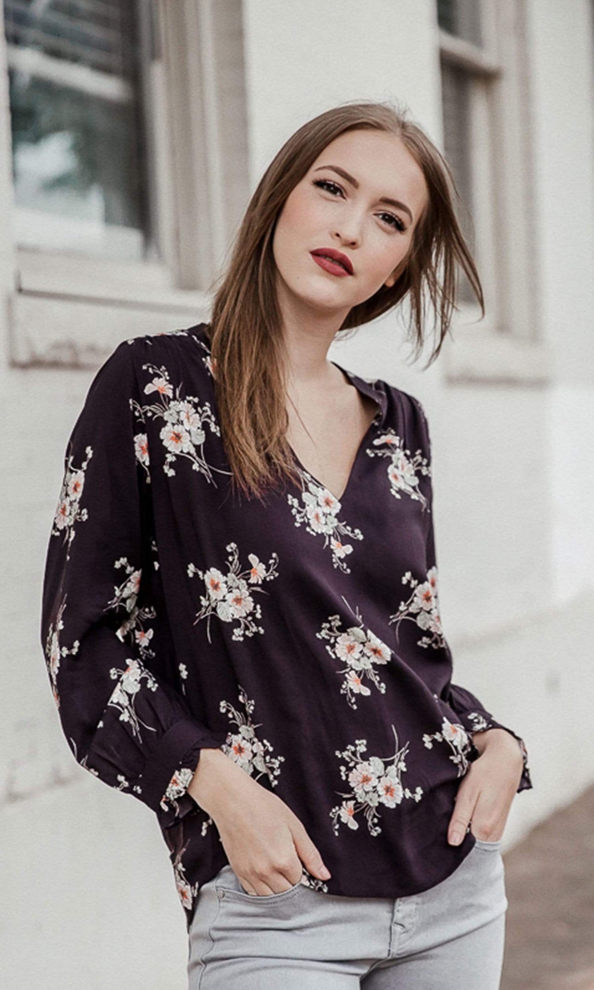 Velvet by Graham &amp; Spencer Jazzy Floral Print V Neck Top