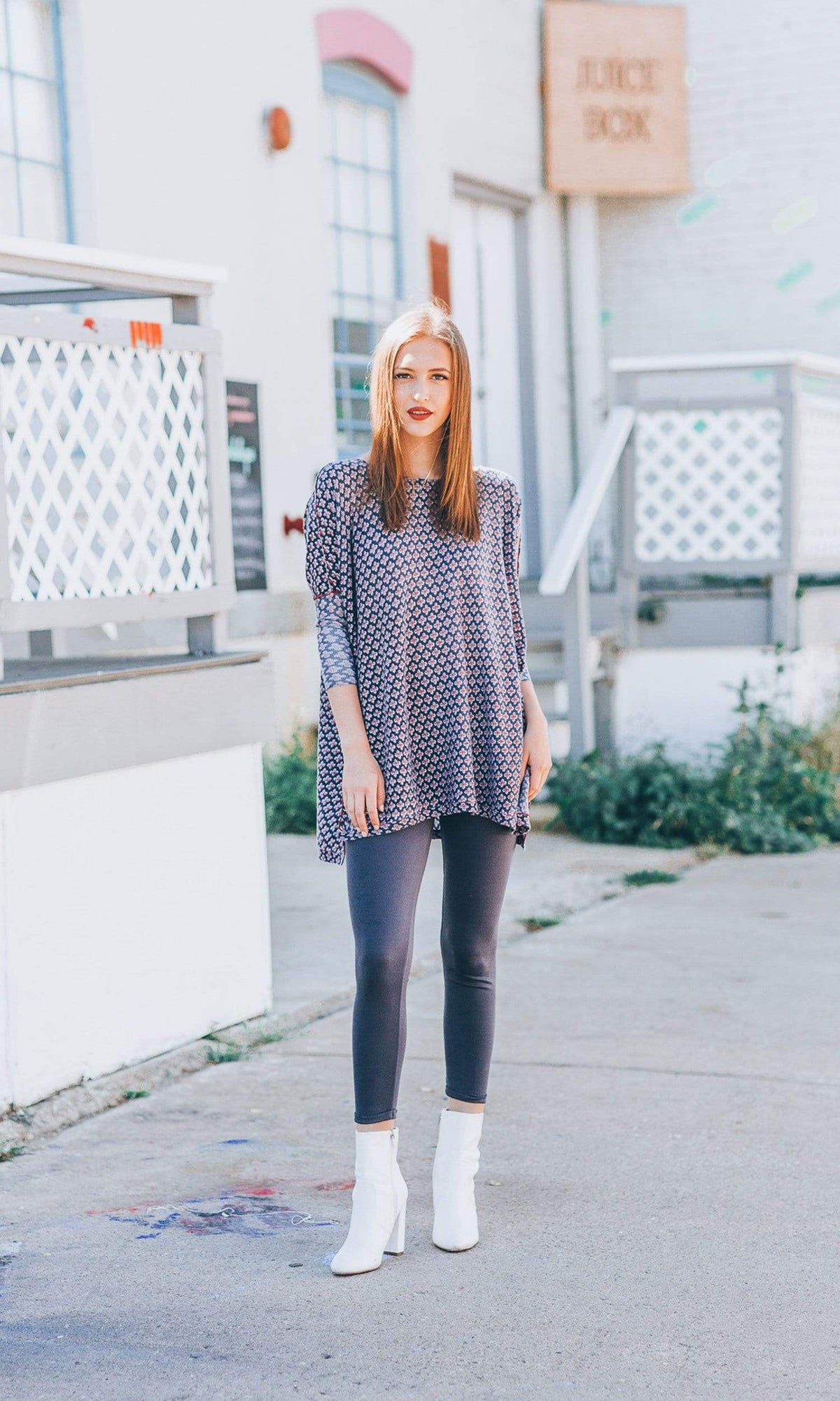 Knitwit Floaty Tunic Light Cashmere - Navy Denim Cross