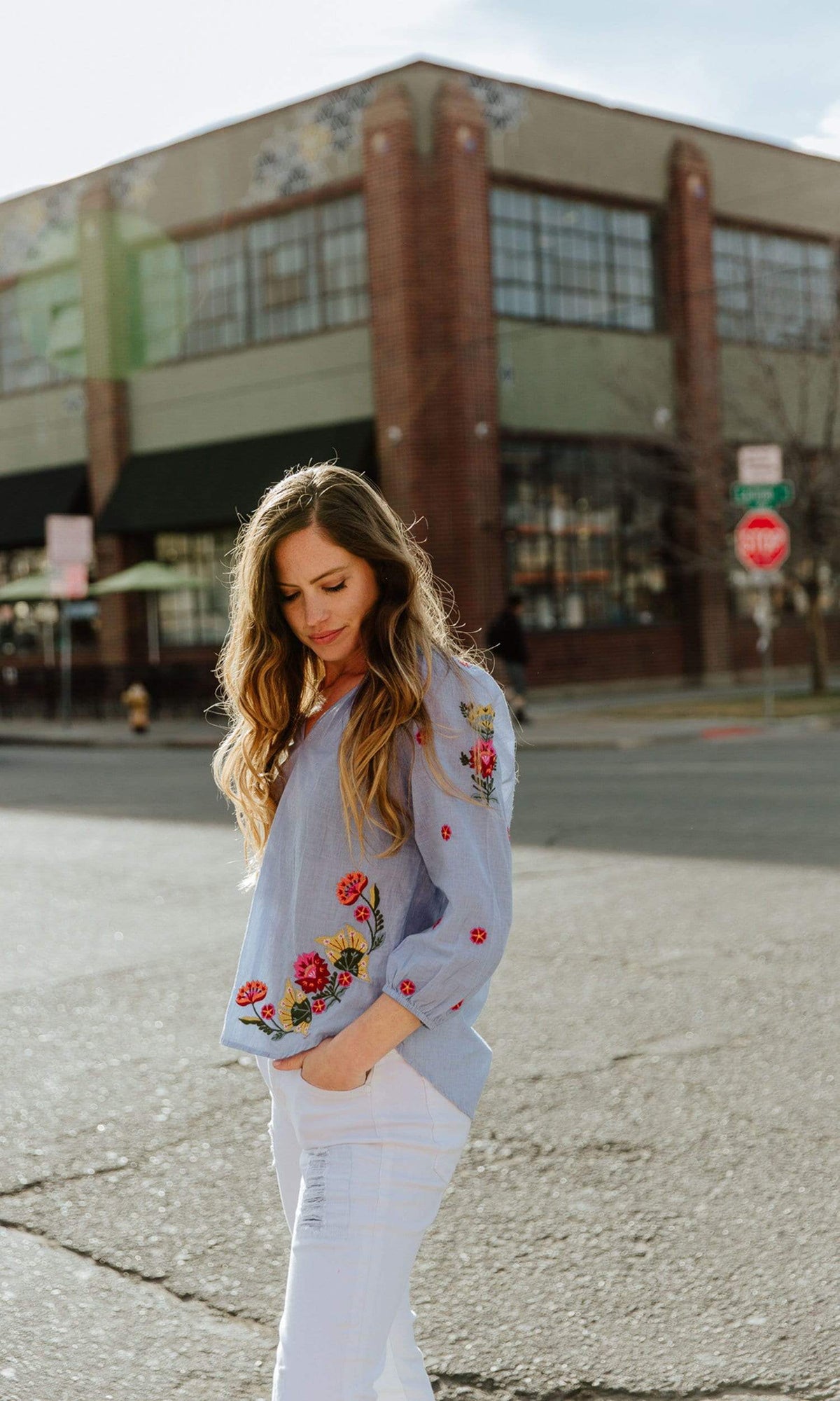 Velvet by Graham &amp; Spencer Arabelle Kali Embroidered Chambray Top