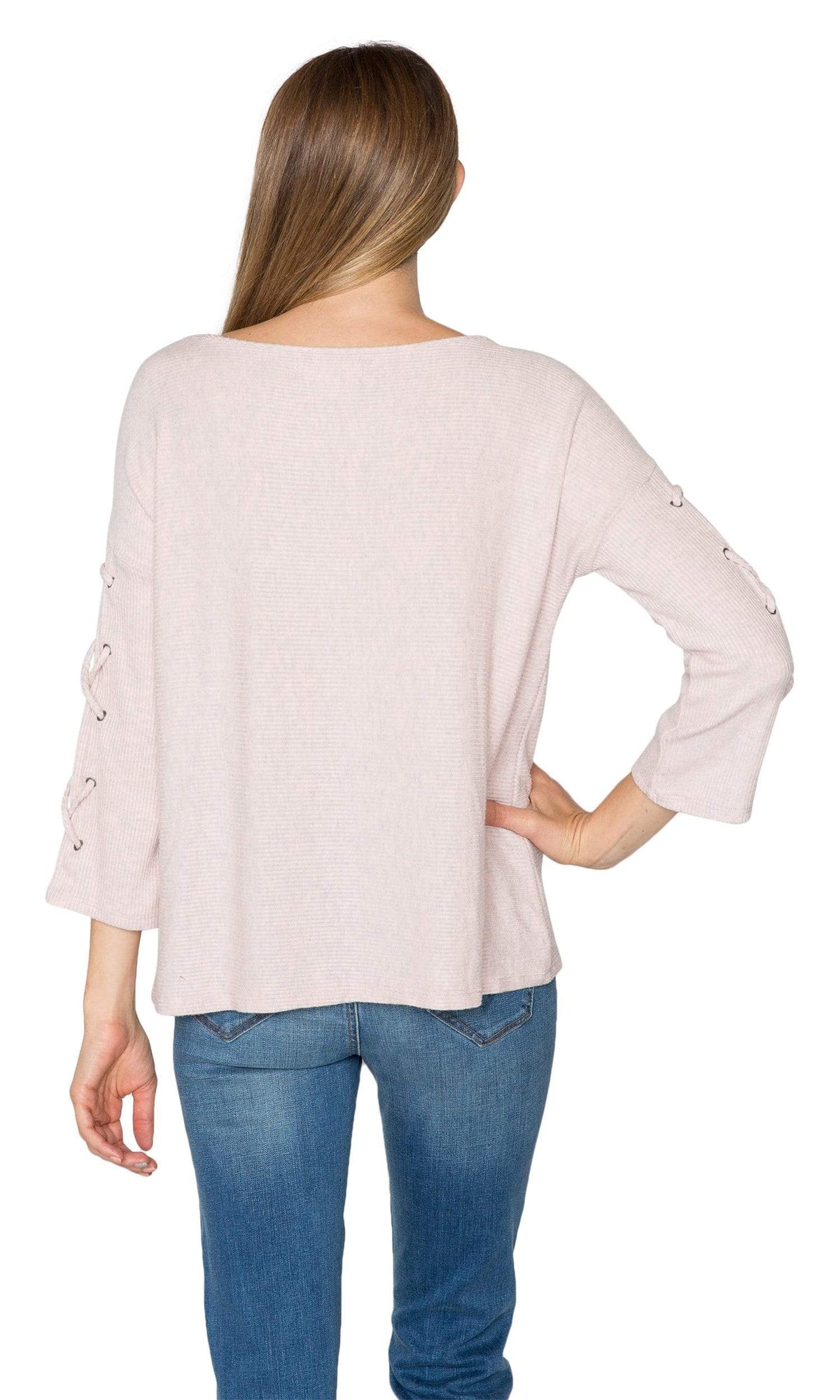 Velvet by Graham &amp; Spencer Cliona Cozy Jersey Ribbed Lace Up Sleeve Top