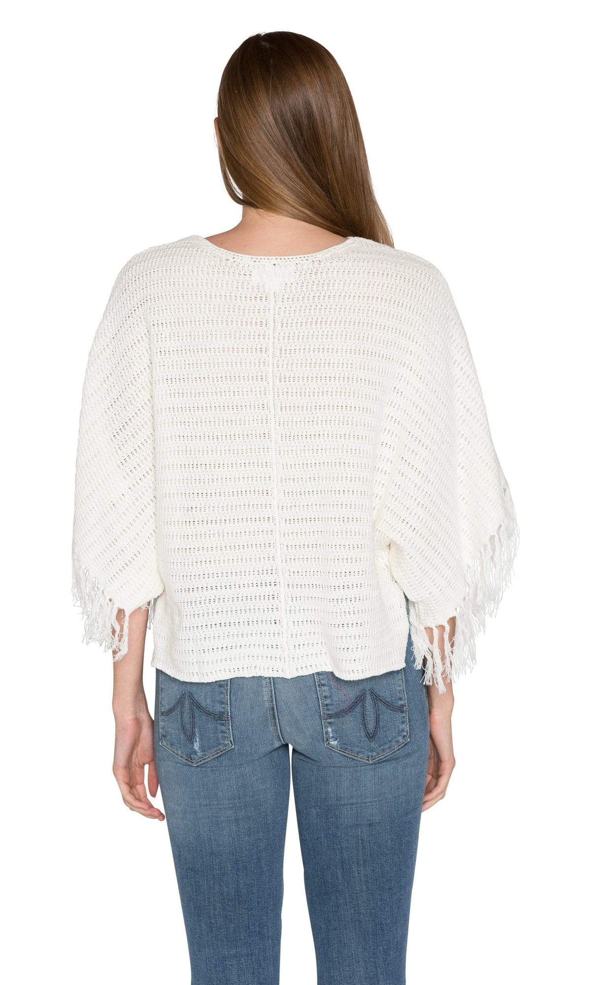 Velvet by Graham &amp; Spencer Ashlie Crochet Knit Fringe Sleeve Sweater