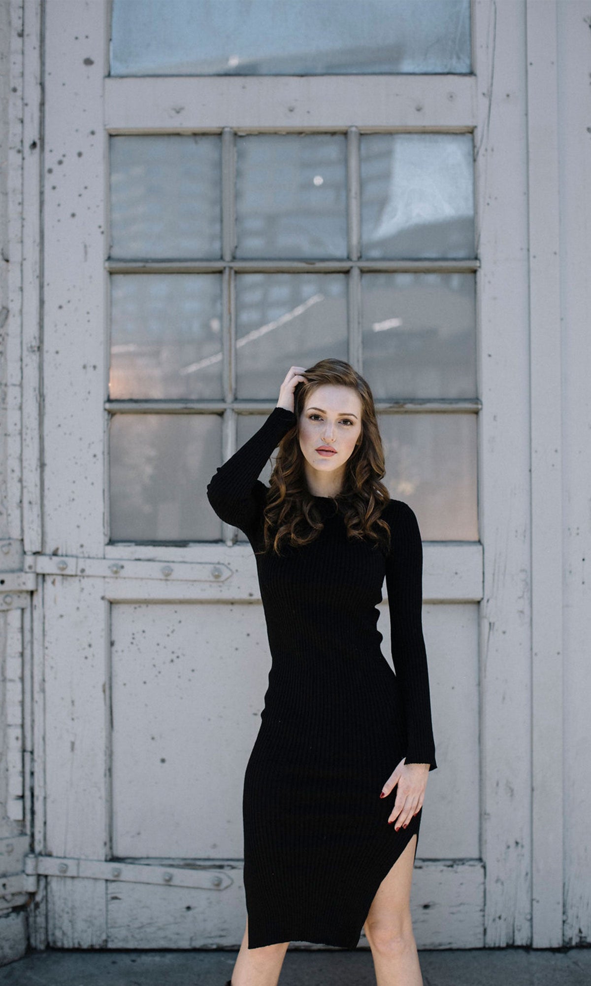 J.O.A. Long Sleeve Midi Dress with Side Slits