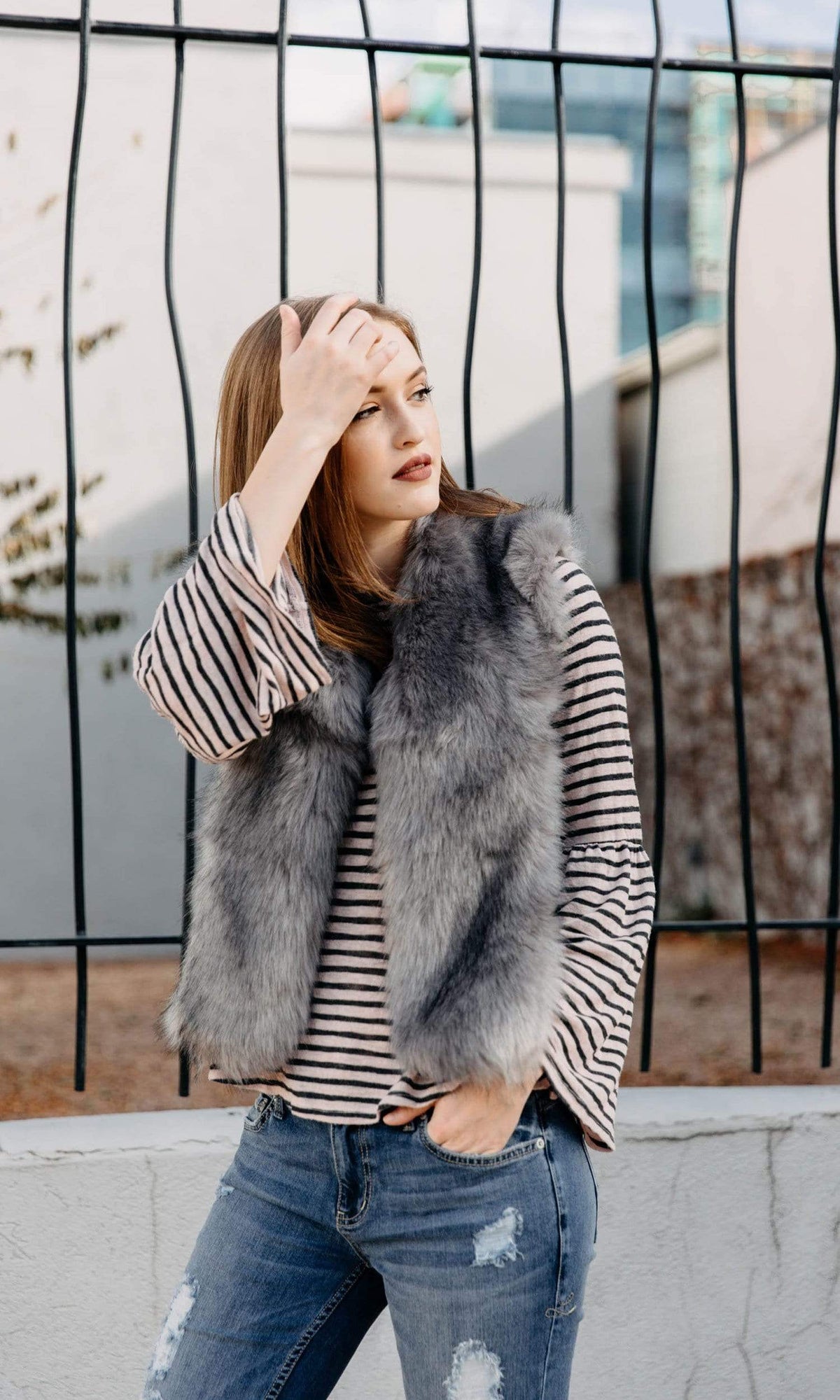 Velvet by Graham &amp; Spencer Zabrina Textured Stripe Bell Sleeve Top