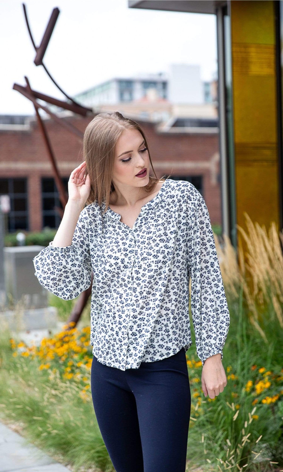 Velvet by Graham &amp; Spencer Kissan Sheer Printed Gauze Button Up Top