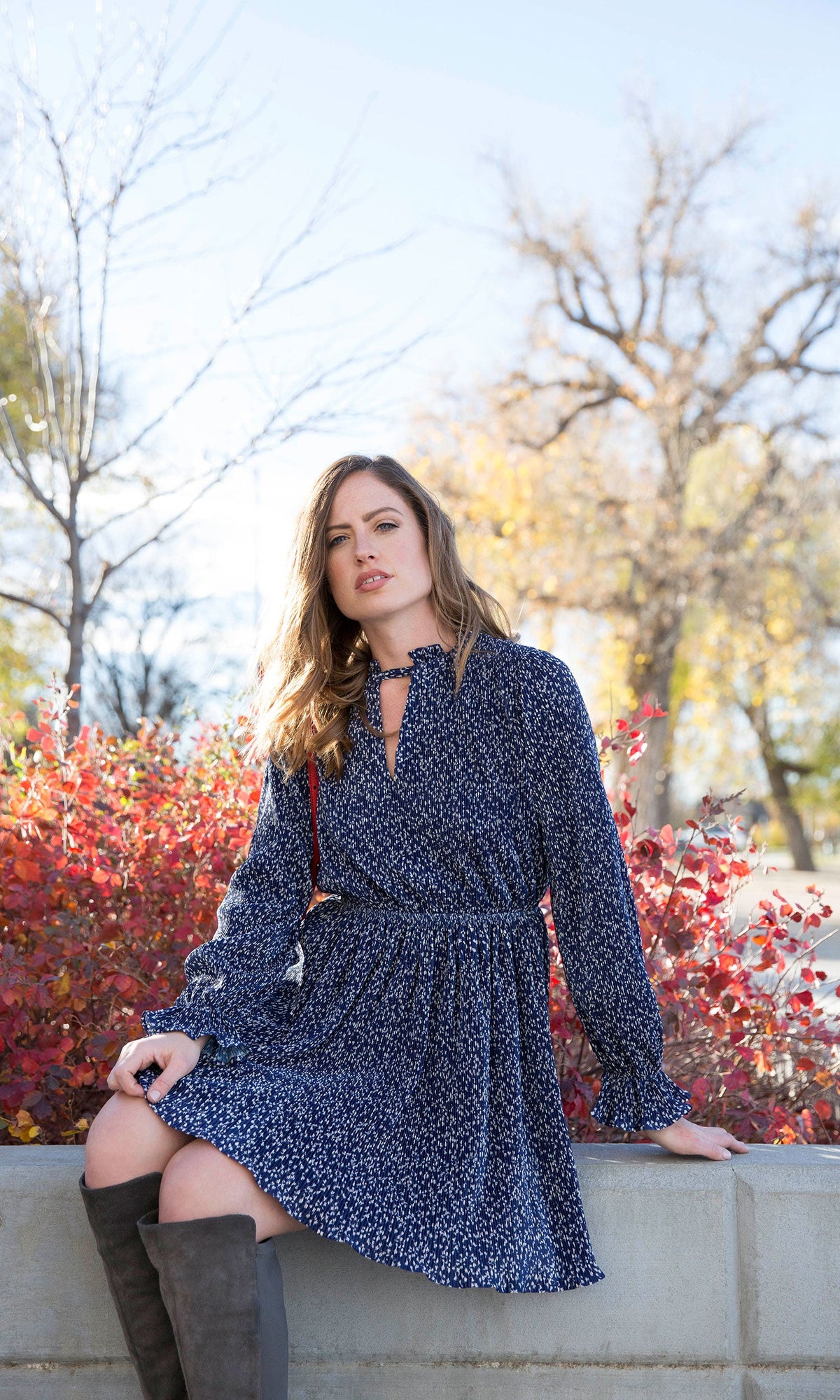 J.O.A. Long Sleeve Dress with Front Cut Out Detail