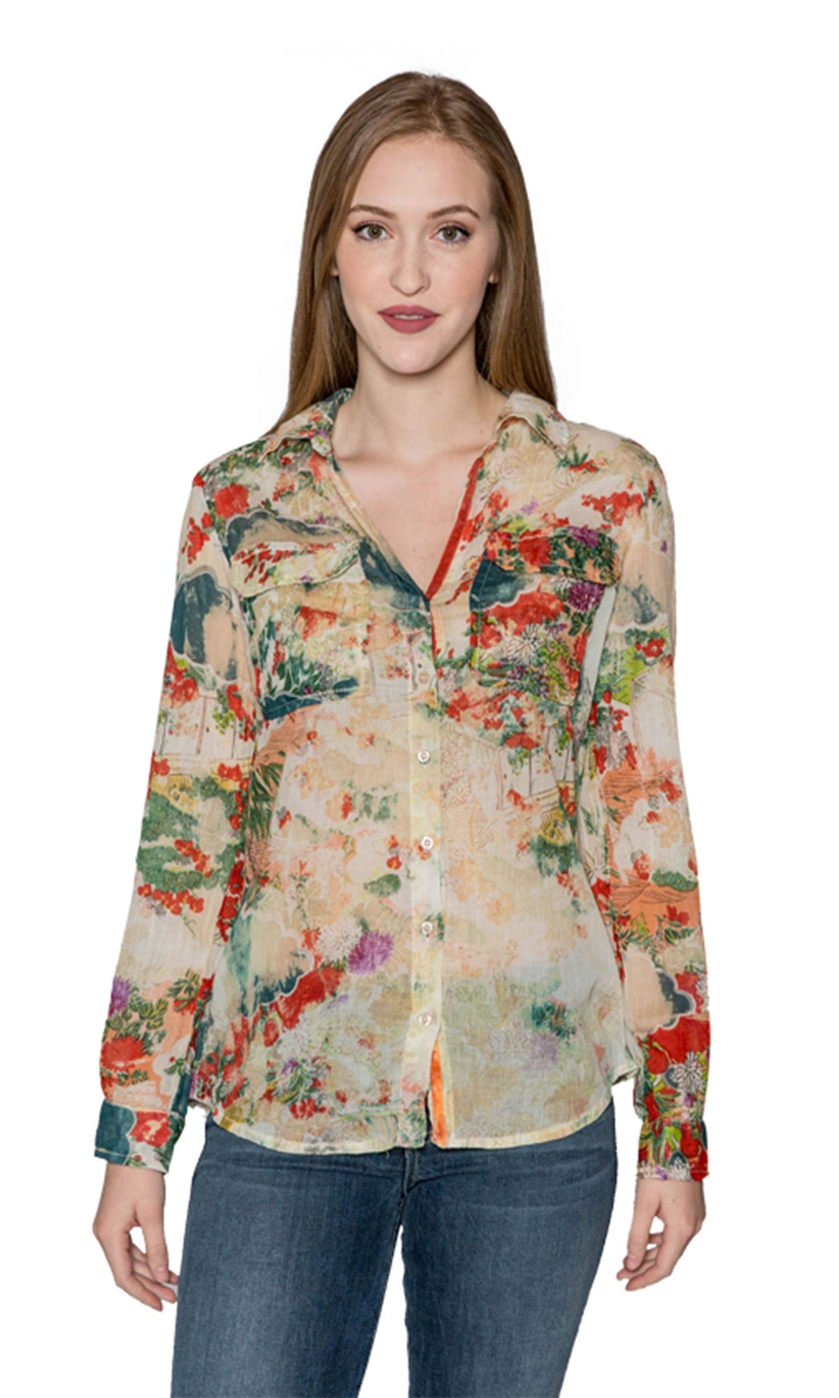 J.A.K. Button Down Green Floral Shirt