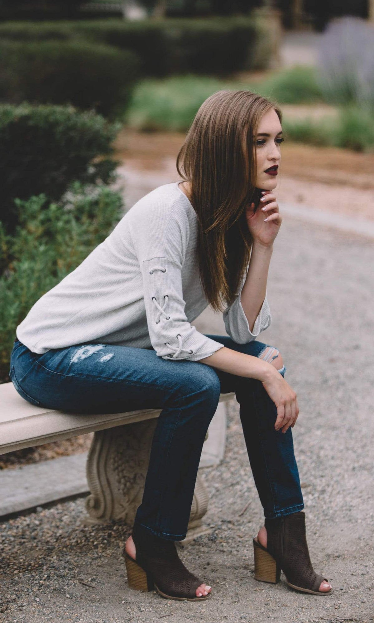 Velvet by Graham &amp; Spencer Cliona Cozy Jersey Ribbed Lace Up Sleeve Top