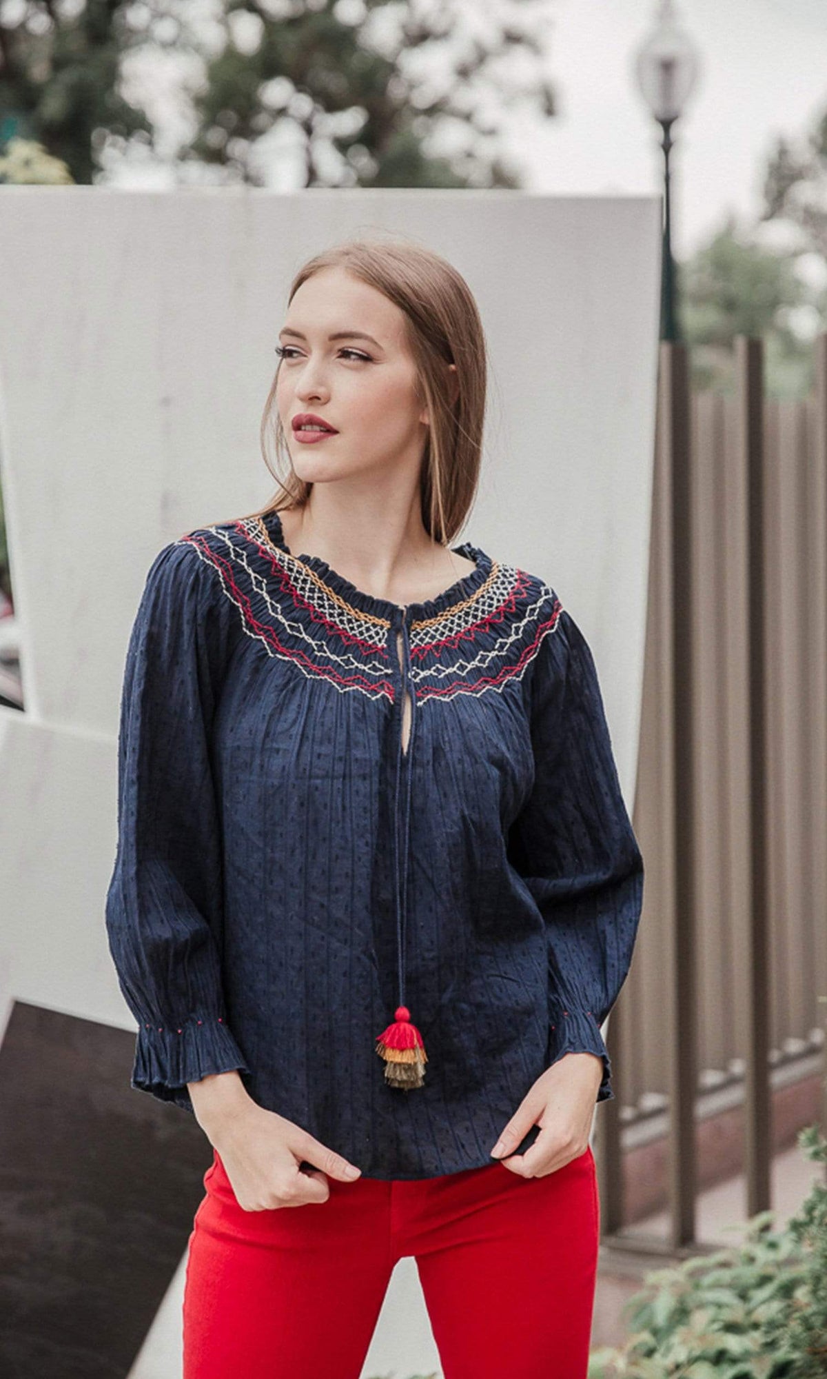 Velvet by Graham &amp; Spencer Trudie Embroidered Smocked Top