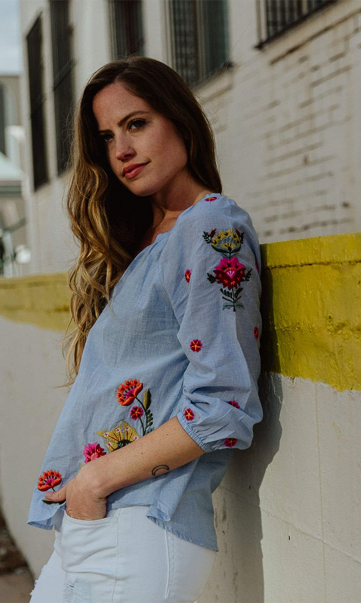 Velvet by Graham &amp; Spencer Arabelle Kali Embroidered Chambray Top