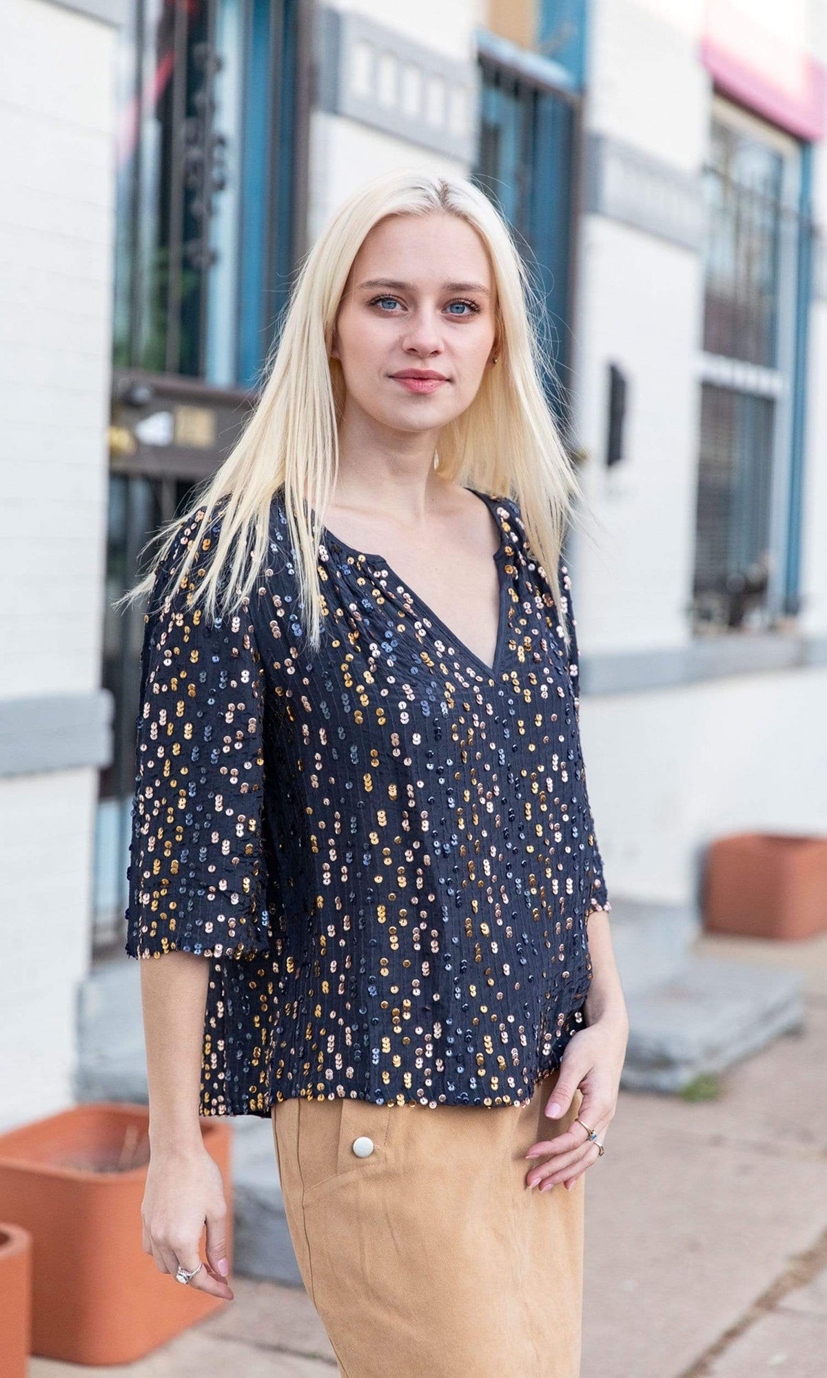 Velvet by Graham &amp; Spencer Prima Sequin V Neck Top