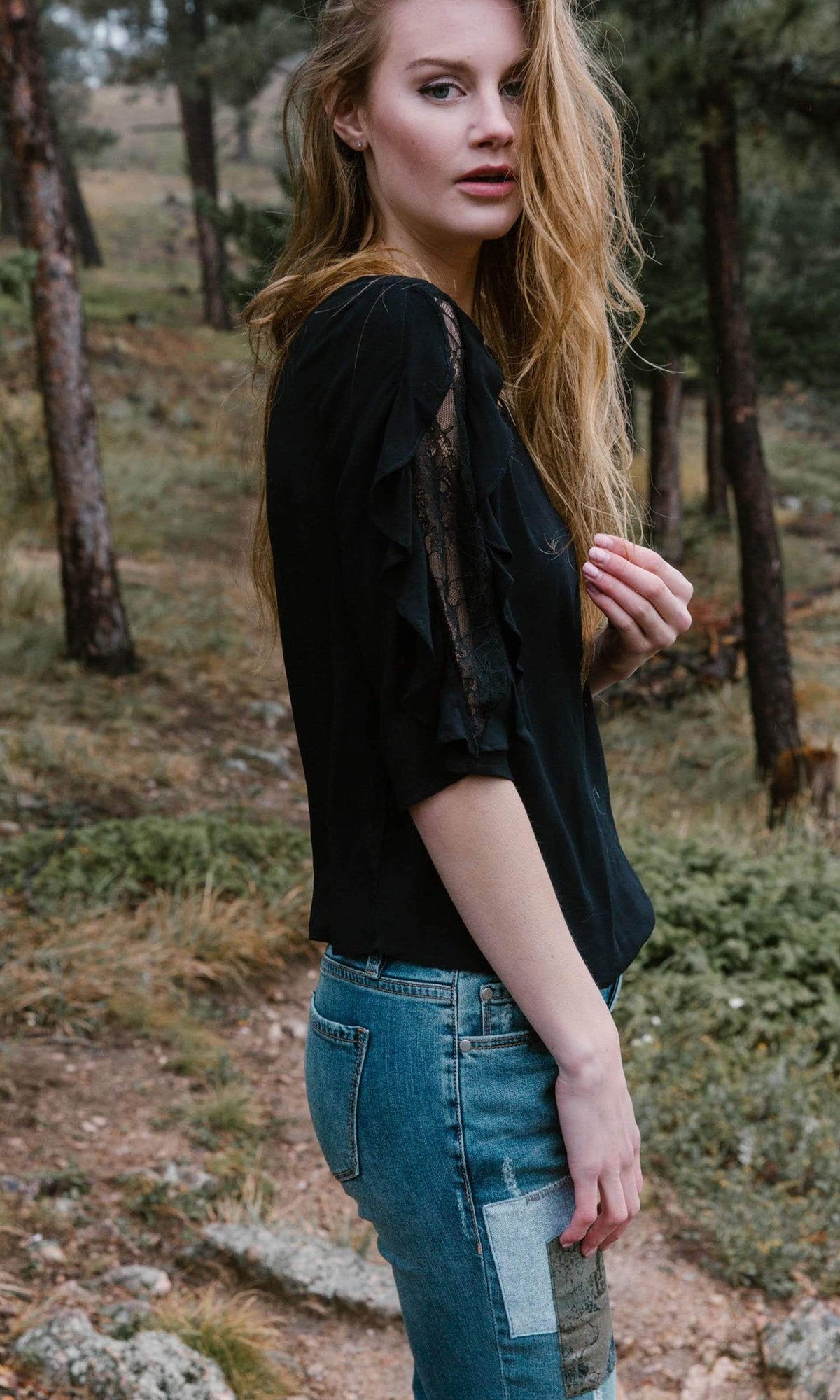 Velvet by Graham &amp; Spencer Wrenley Lace Sleeve Challis Top