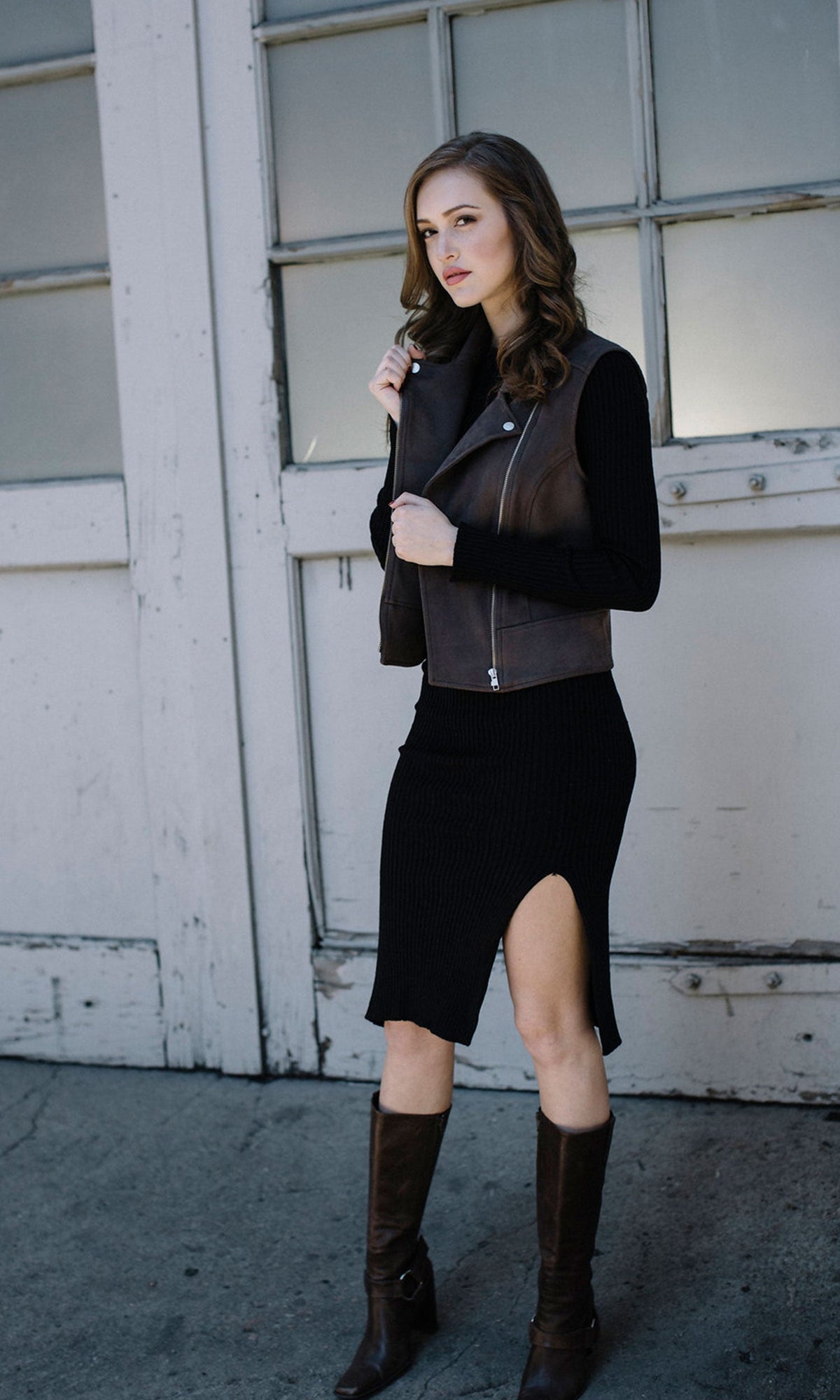 J.O.A. Long Sleeve Midi Dress with Side Slits