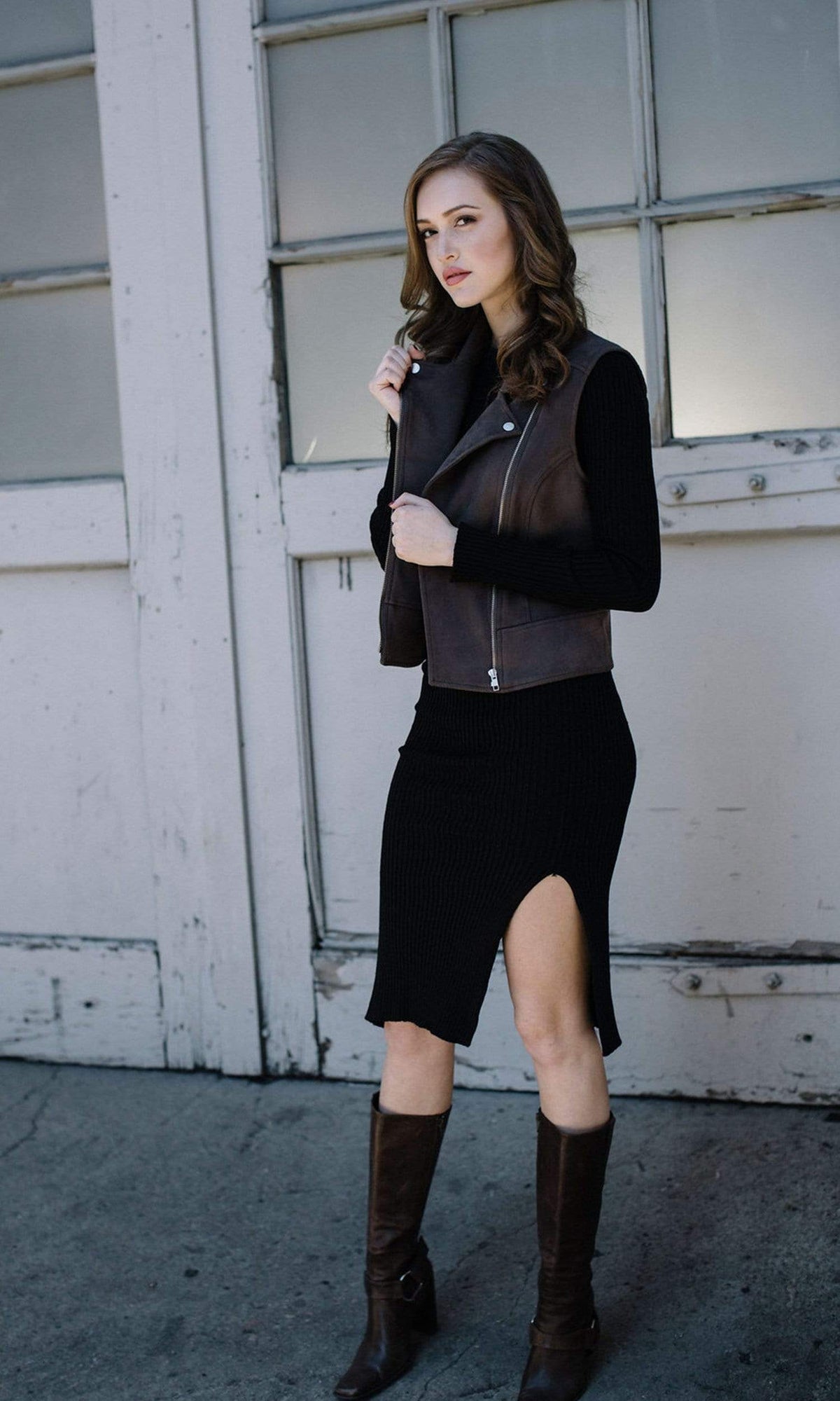 Level 99 Alexa Moto Faux Suede Vest