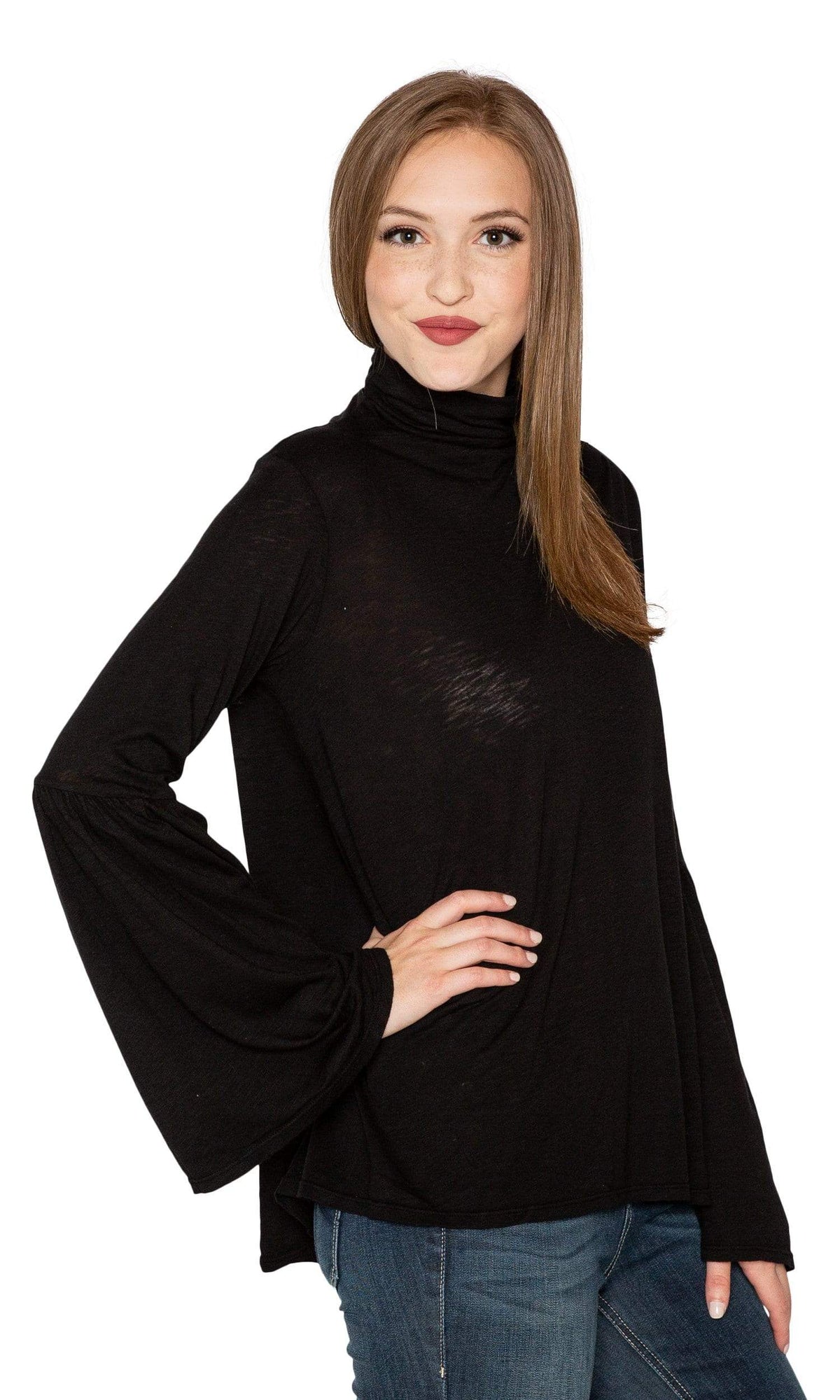 Velvet by Graham &amp; Spencer Xena Lux Slub Bell Sleeve Mock Neck Top