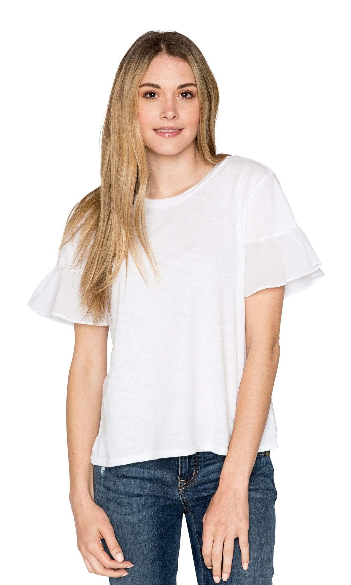 Velvet by Graham &amp; Spencer Maureen Cotton Contrast Ruffle Sleeve Top