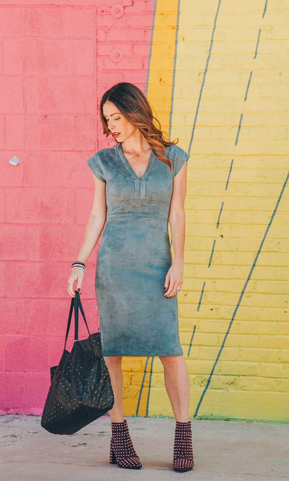 Level 99 Ivan Faux Suede Fitted Dress