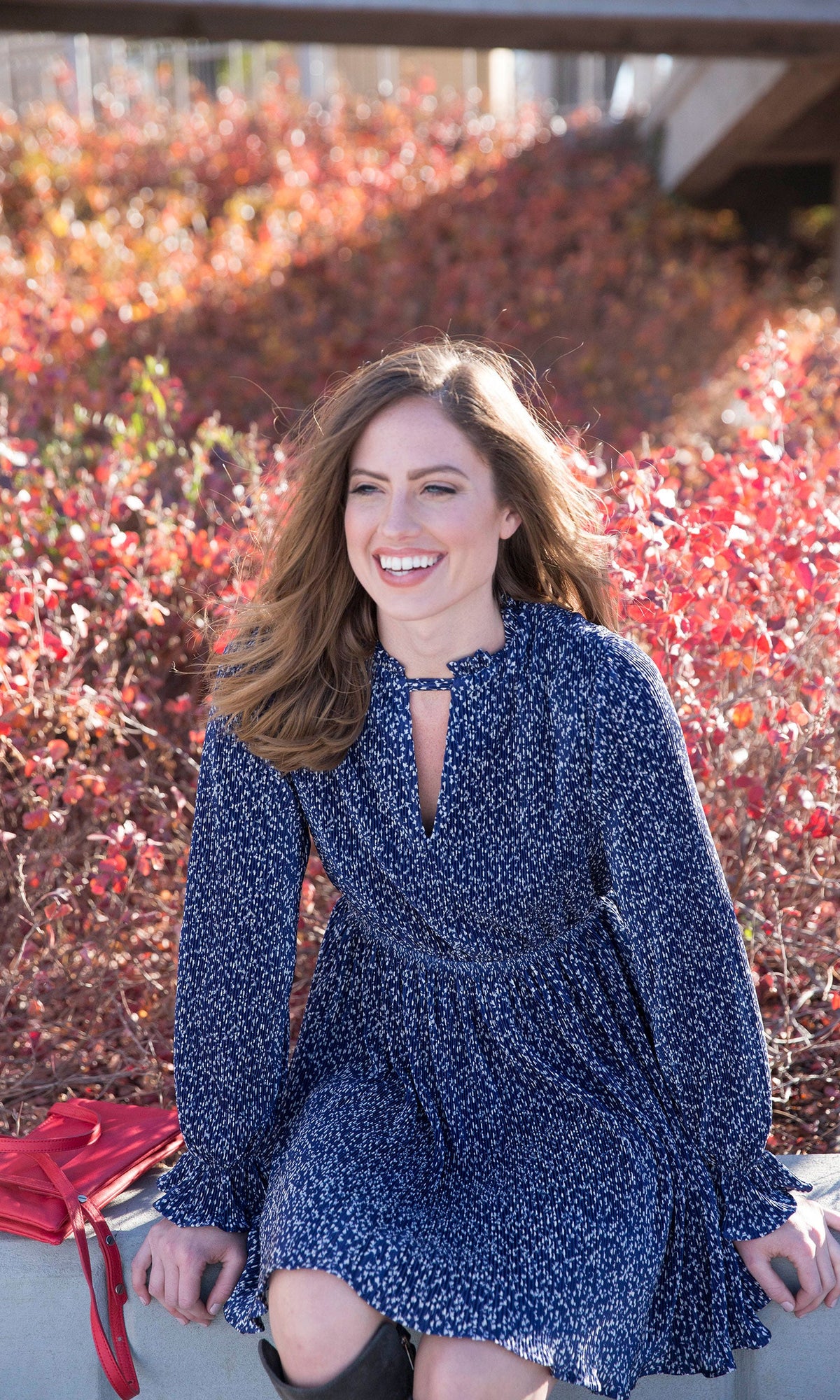 J.O.A. Long Sleeve Dress with Front Cut Out Detail