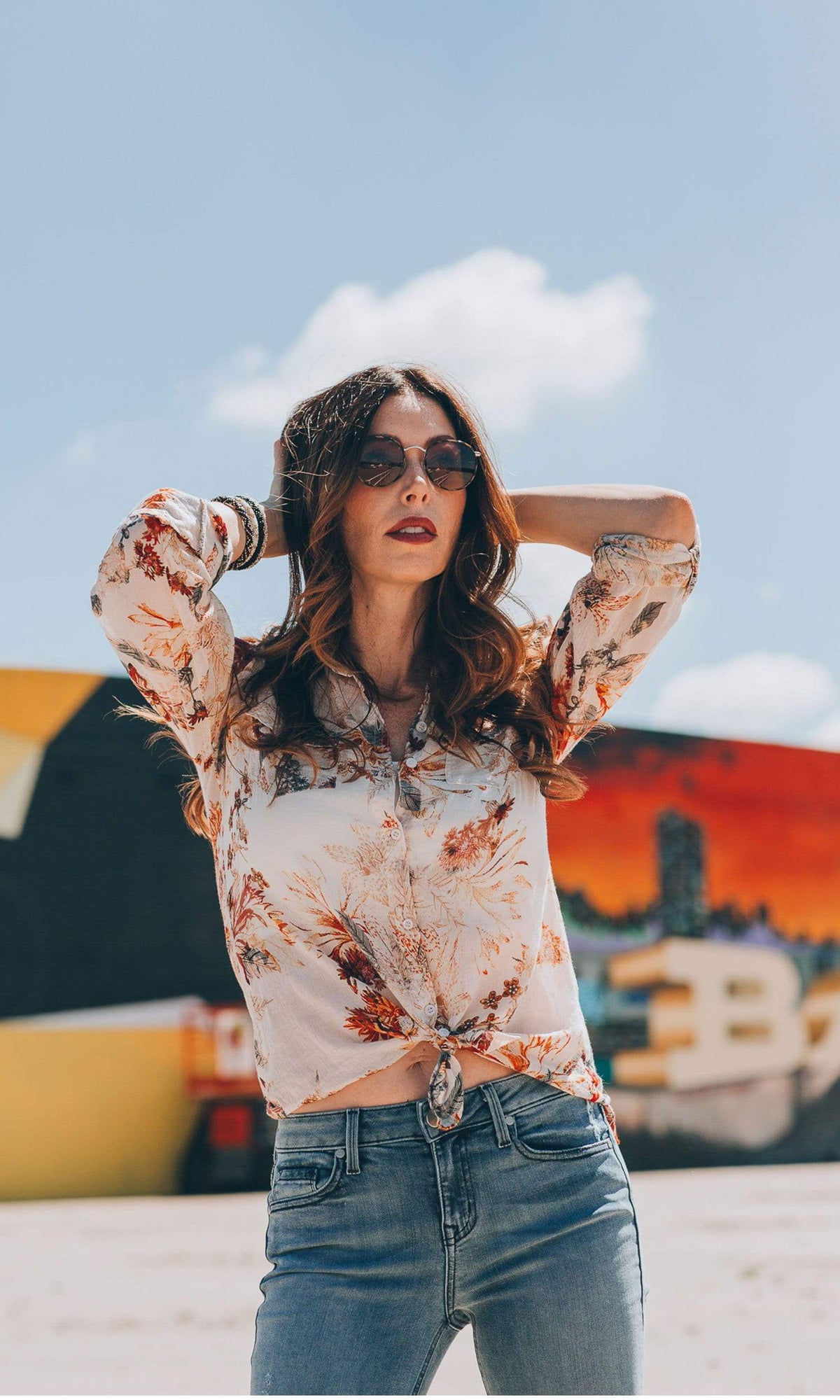 J.A.K. Button Down Red Floral Shirt