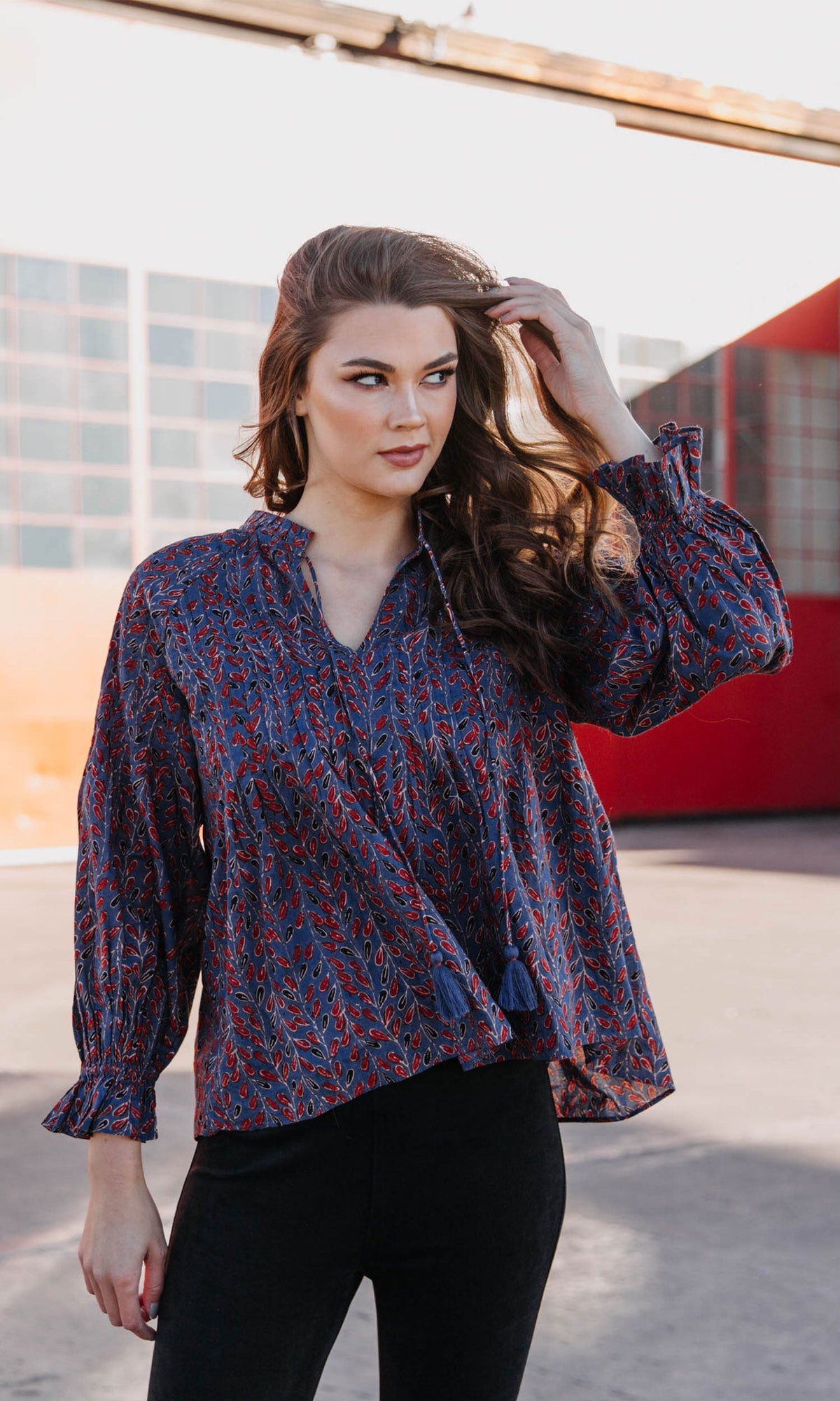 Velvet by Graham &amp; Spencer Jayla Printed Cotton Pintuck Peasant Top