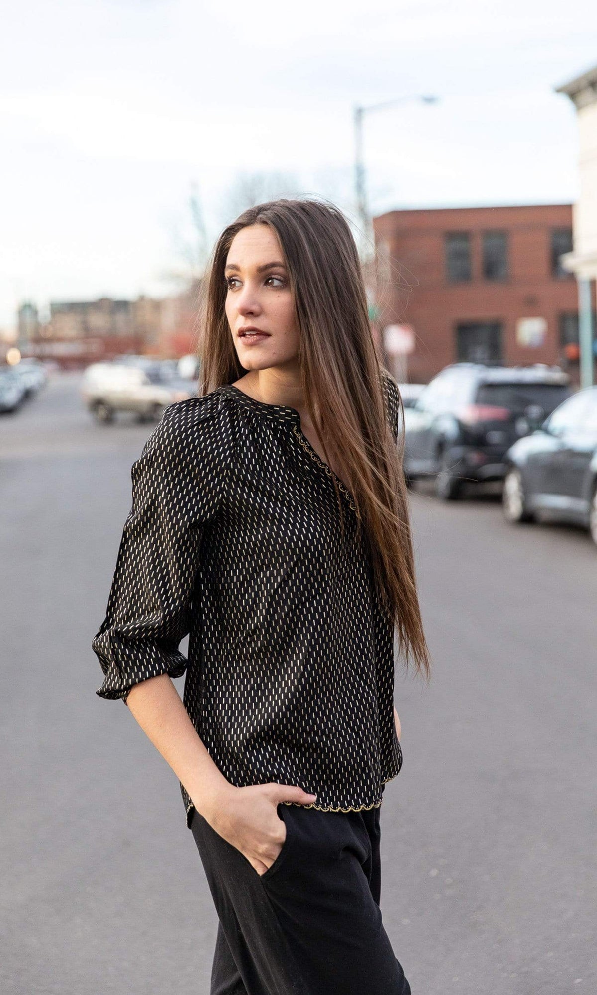 Velvet by Graham &amp; Spencer Milla Gold Printed Peasant Blouse