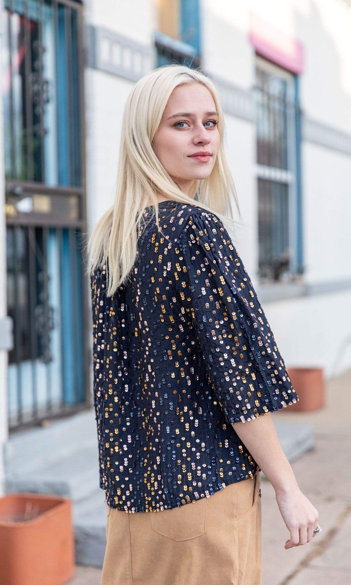 Velvet by Graham &amp; Spencer Prima Sequin V Neck Top