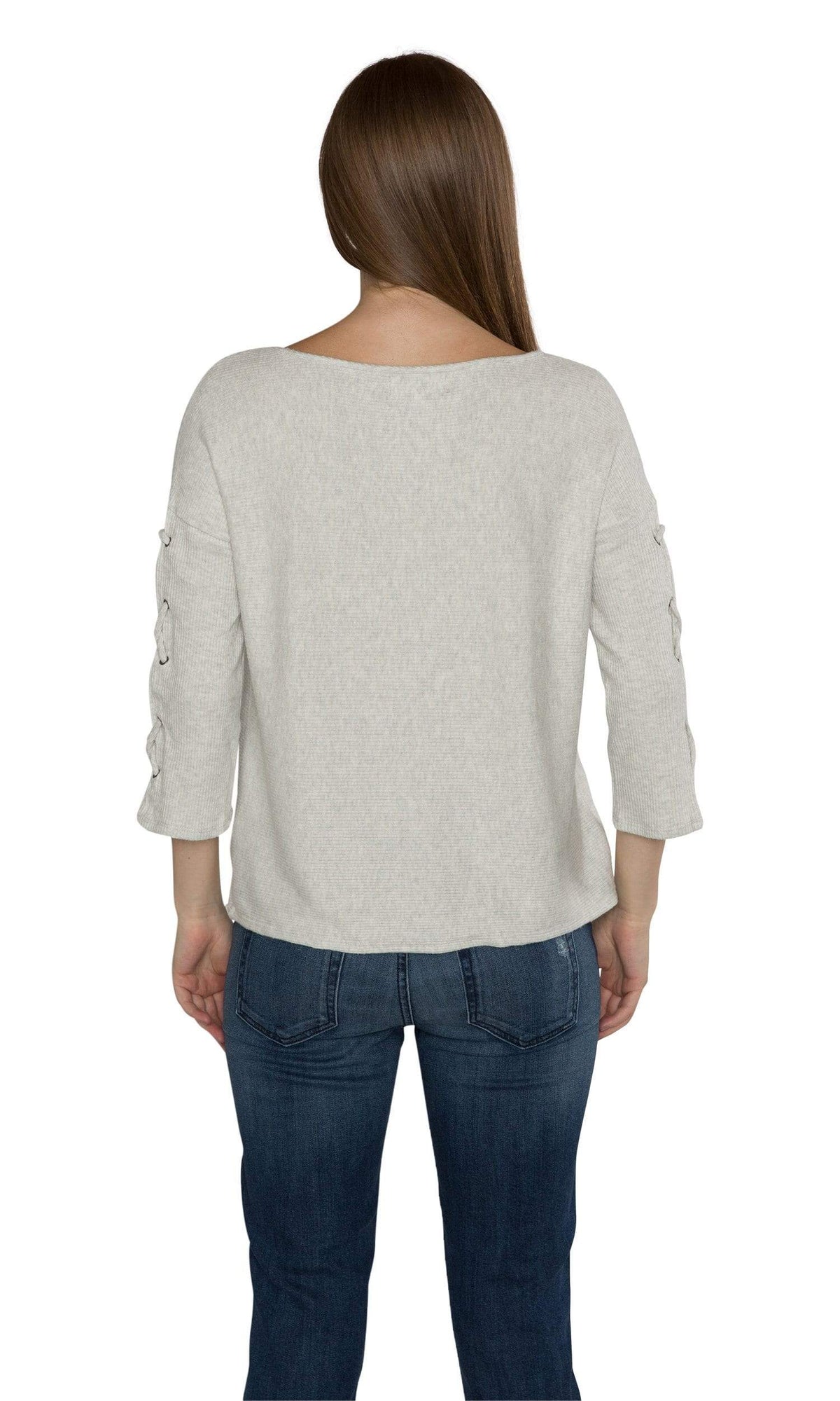 Velvet by Graham &amp; Spencer Cliona Cozy Jersey Ribbed Lace Up Sleeve Top