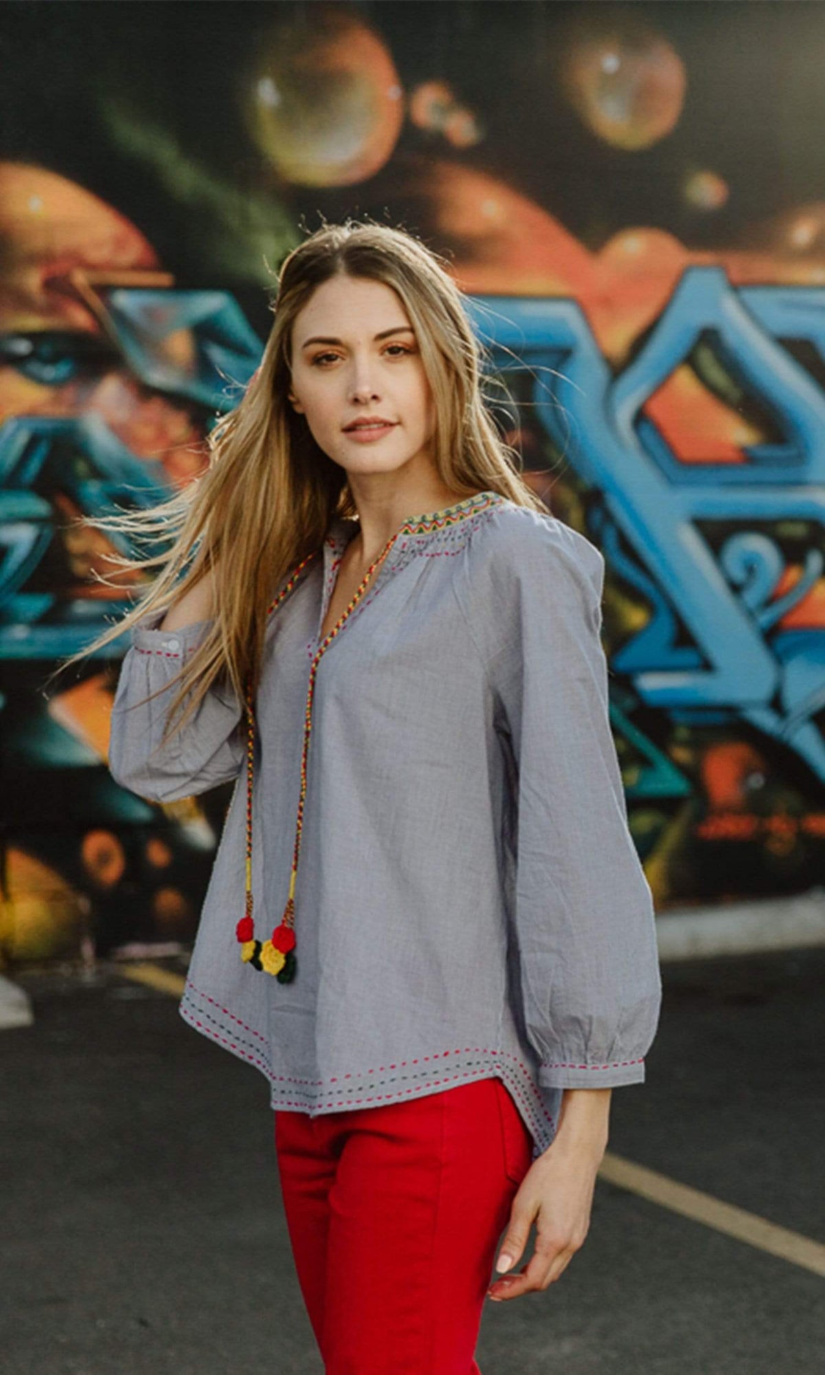 Velvet by Graham &amp; Spencer Neena Shay Embroidered Stripe Peasant Top