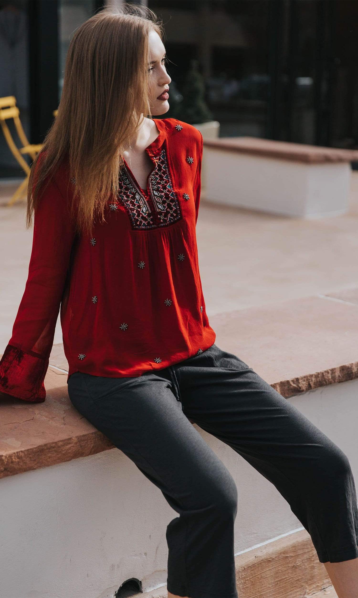 Velvet by Graham & Spencer Becky Beaded Velvet Georgette Top