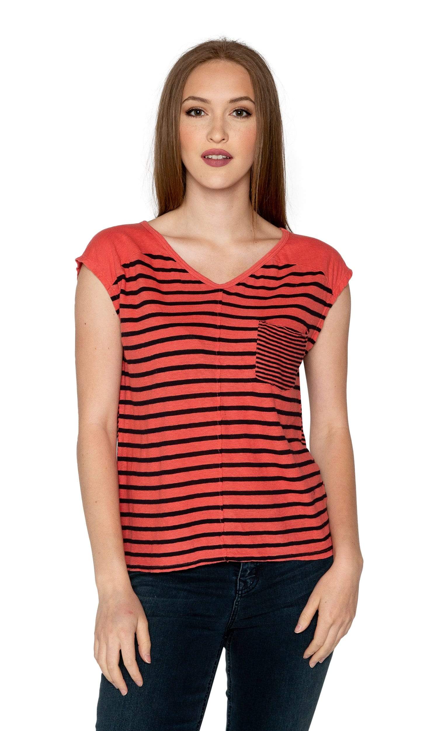 Velvet by Graham & Spencer Beaumont Mixed Stripe Cap Sleeve Top