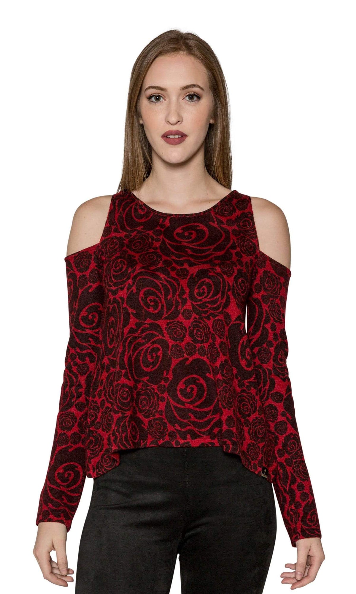Knitwit Cold Shoulder Cashmere Sweater - Red Rose