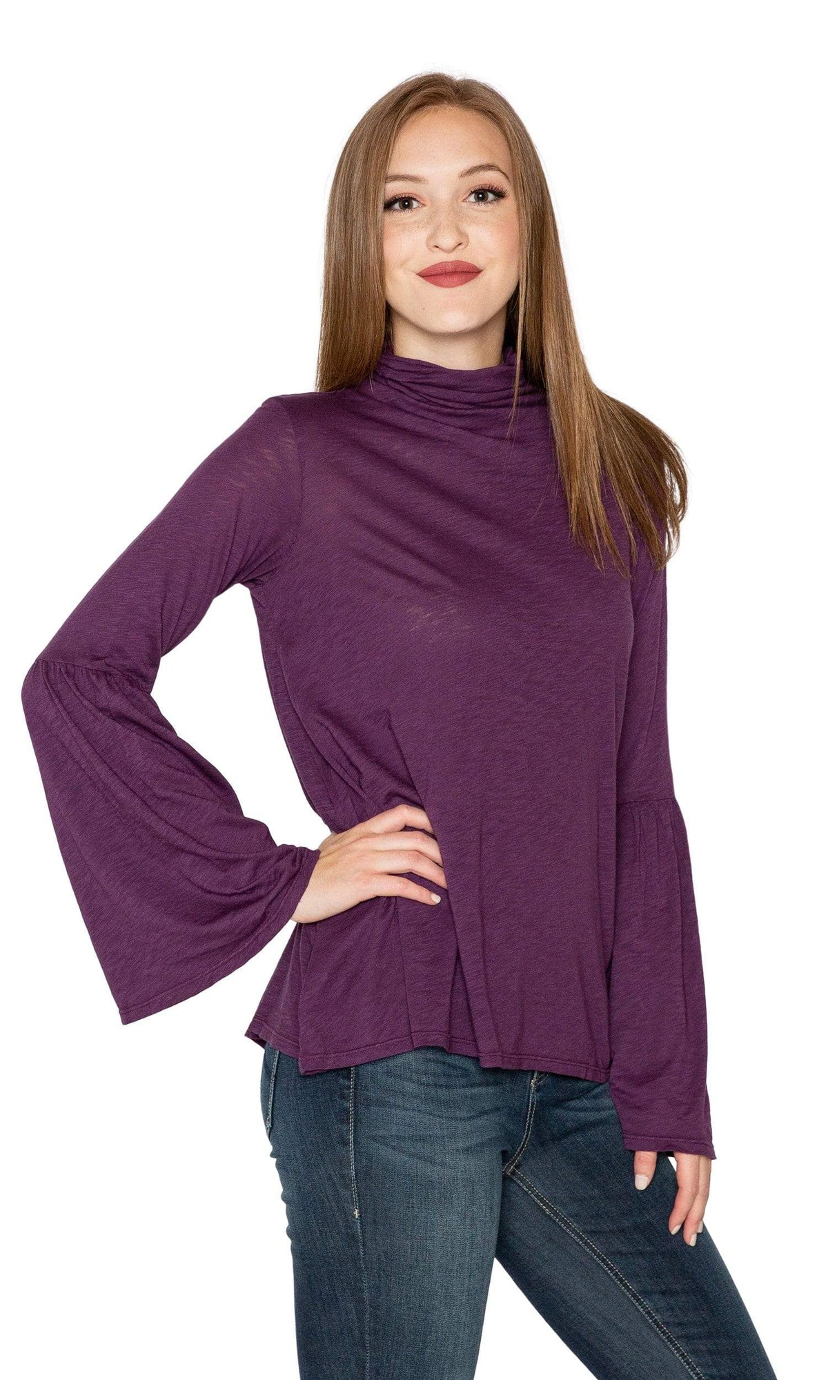 Velvet by Graham &amp; Spencer Xena Lux Slub Bell Sleeve Mock Neck Top