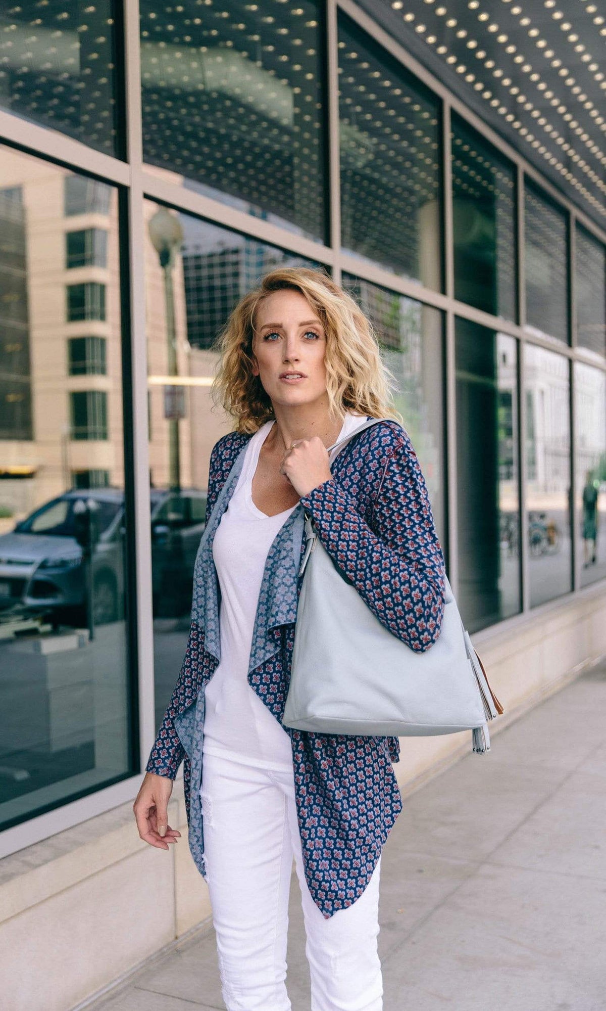 Knitwit Open Drape Light Cashmere Cardigan - Navy Denim Cross