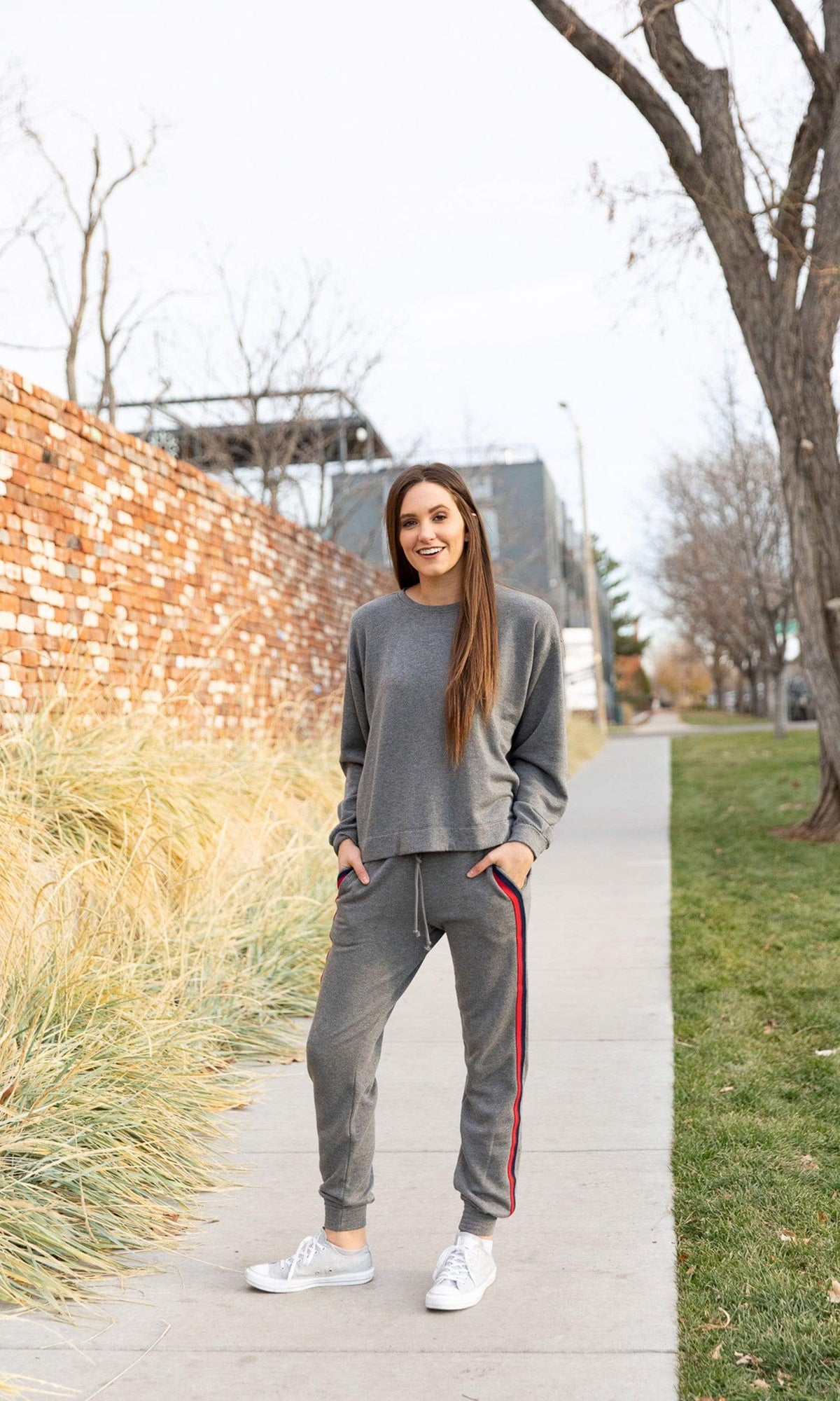 Velvet by Graham &amp; Spencer Danica Striped Crewneck Sweatshirt - Charcoal