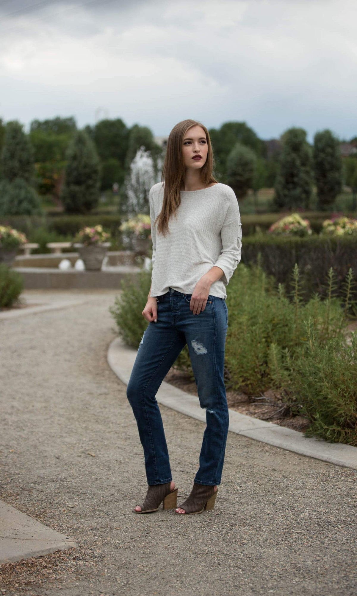 Velvet by Graham &amp; Spencer Cliona Cozy Jersey Ribbed Lace Up Sleeve Top