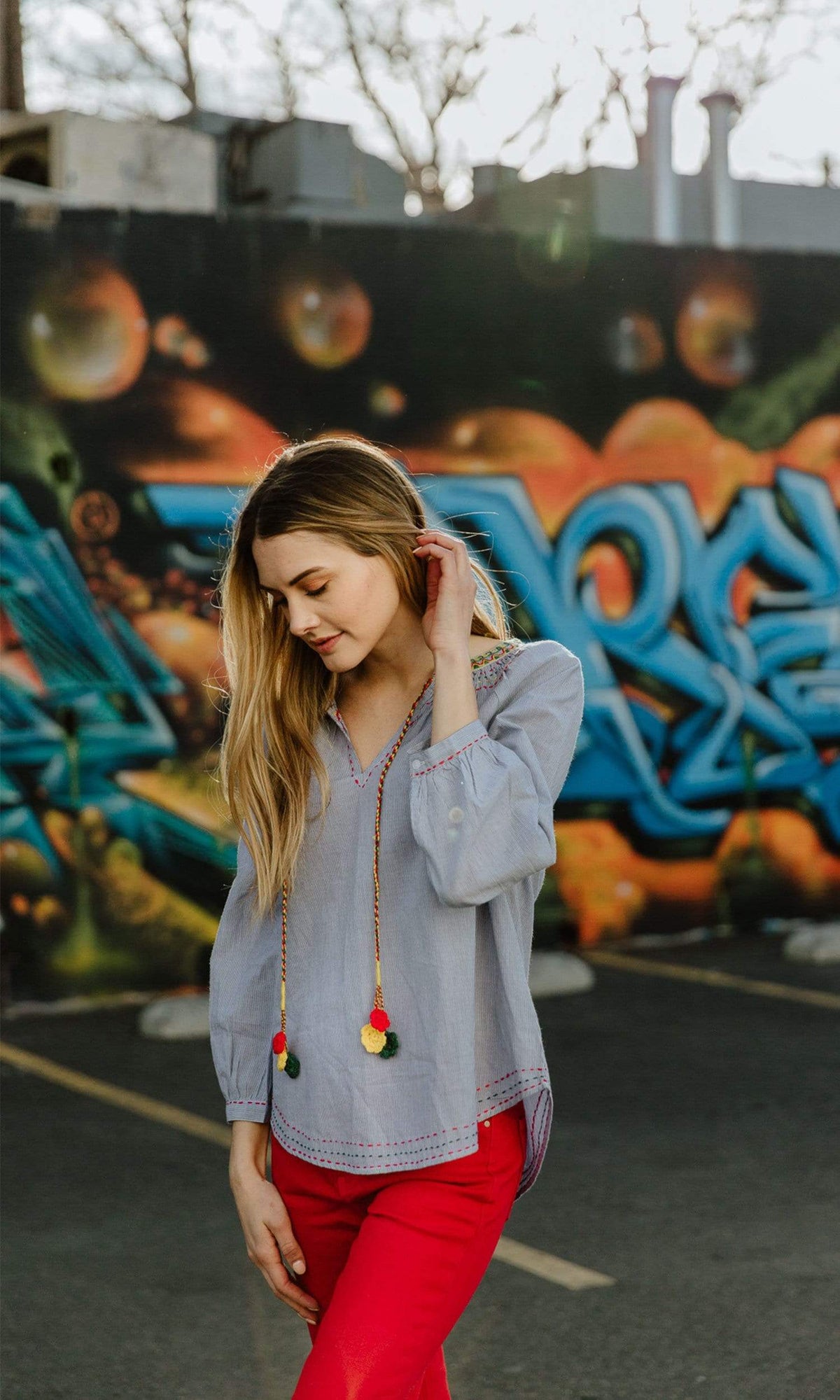 Velvet by Graham &amp; Spencer Neena Shay Embroidered Stripe Peasant Top