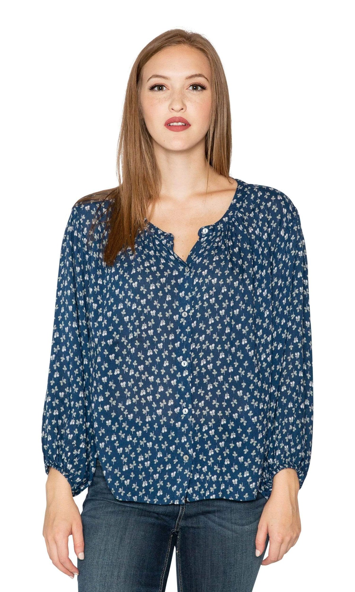Velvet by Graham &amp; Spencer Kissan Sheer Printed Gauze Button Up Top