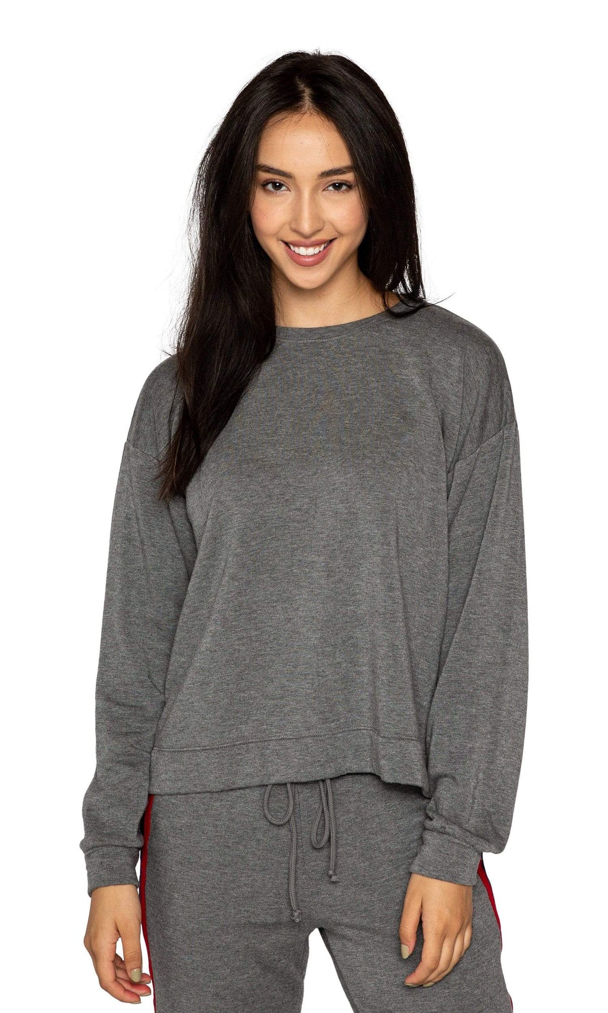Velvet by Graham &amp; Spencer Danica Striped Crewneck Sweatshirt - Charcoal