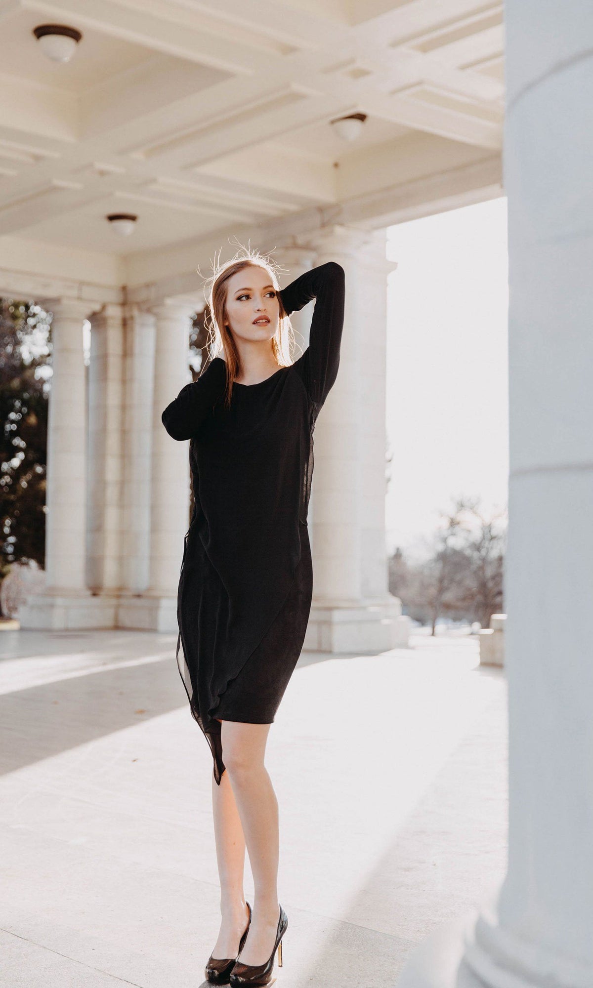 Analili Ariel Formal Black Long Sleeve Boat Neck Dress