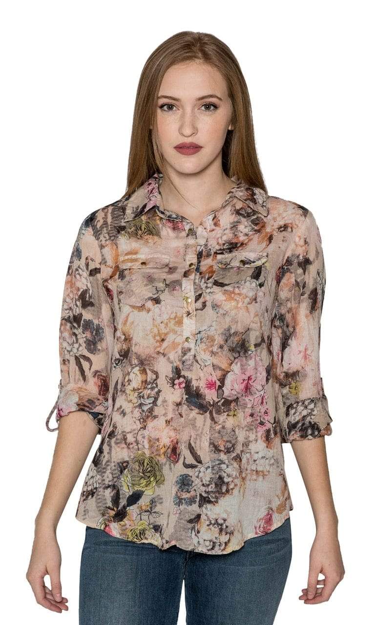 J.A.K. Button Down Pink Floral Shirt