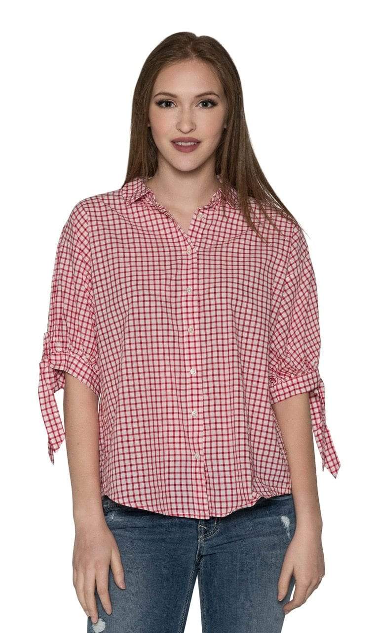 Velvet by Graham & Spencer Priya Cotton Check Tie Sleeve Button Top