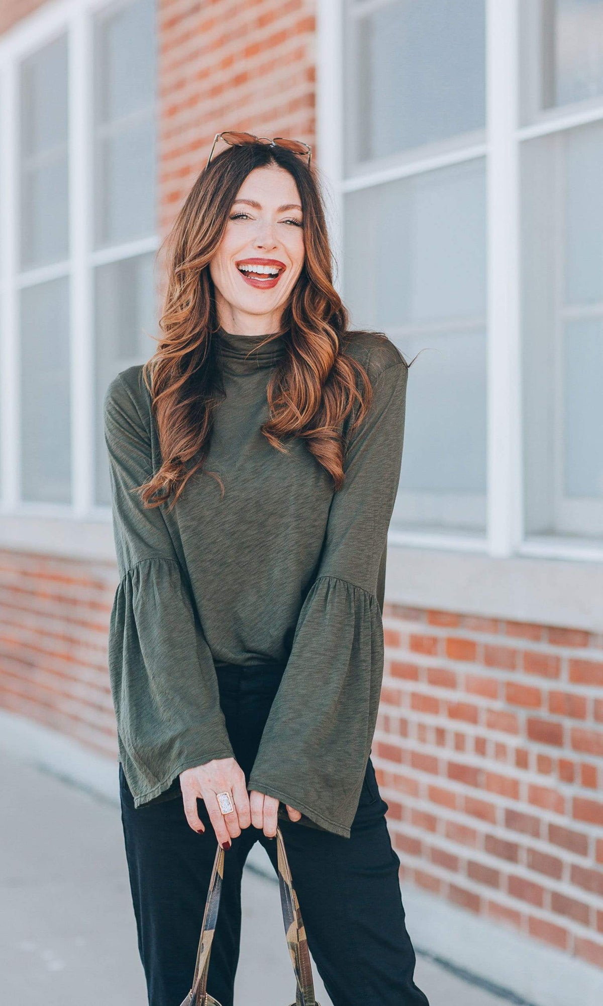 Velvet by Graham &amp; Spencer Xena Lux Slub Bell Sleeve Mock Neck Top